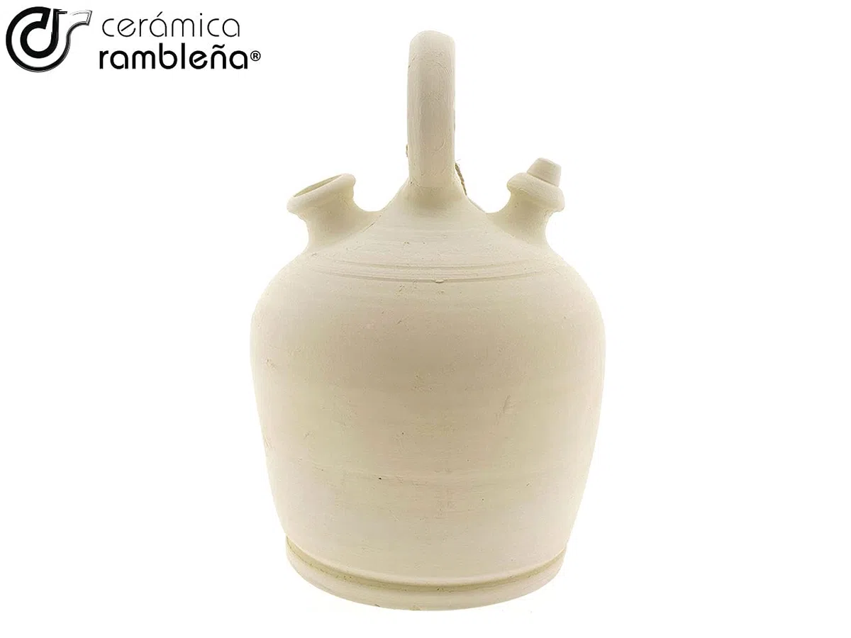 CERÁMICA RAMBLEÑA | Botijo de Barro Tradicional asa Redonda Base Ancha de La Rambla (Córdoba) | 100% Hecho a Mano | 3 litros | Eco | Plato NO Incluido