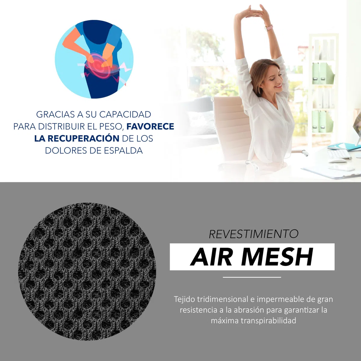 AIESI® Cojín Antiescaras para silla de ruedas y sillon (cm 44x44x8h) de espuma de poliuretano con almohadilla interior de gel viscoelástico y correa de sujeción, Certificado CE, Garantía de 24 meses