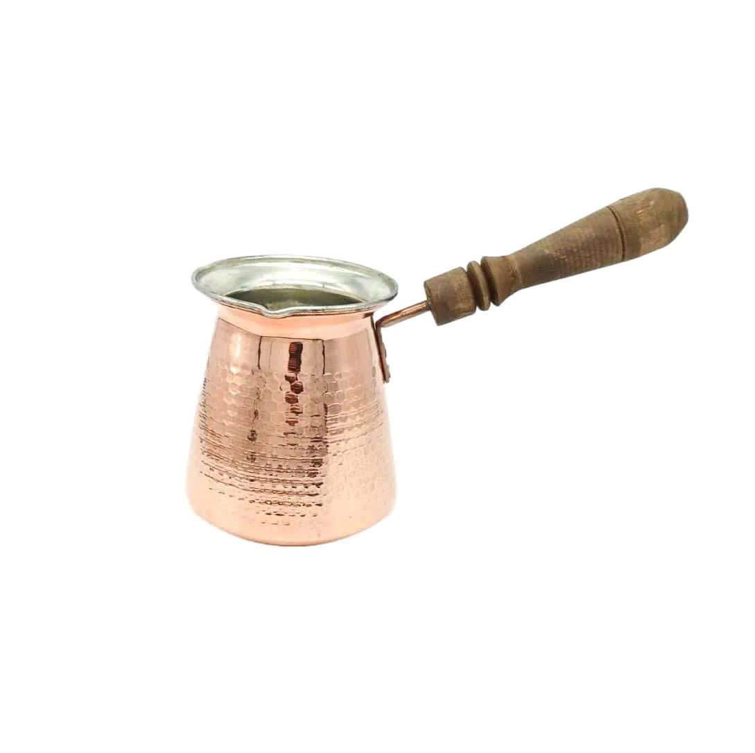 Leo Design Cafetera turca de 5 tamaños, cafetera griega árabe estufa de café grueso de 3 mm sólido martillado hecho a mano grabado de cobre Cezve Ibrik Briki con mango de madera para 2-8 personas (4