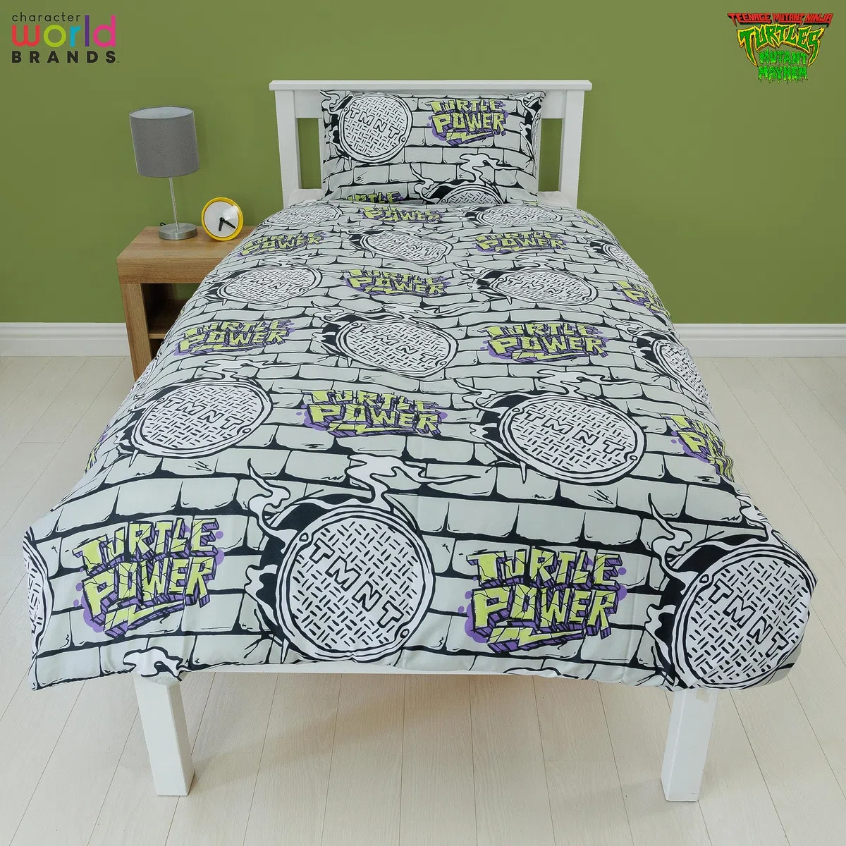 Character World Juego de Funda de edredón Oficial de Las Tortugas Ninja Mutantes Adolescentes | Diseño de Poder Reversible de 2 Caras, Incluye Funda de Almohada a Juego TNMT