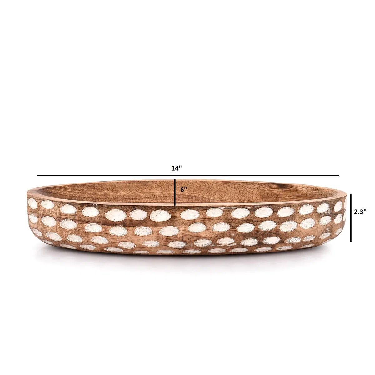 Cuenco decorativo de madera de mango para centro de mesa, comedor, sala de estar, decoración de cocina (35,56 cm x 15,24 cm x 5,84 cm)
