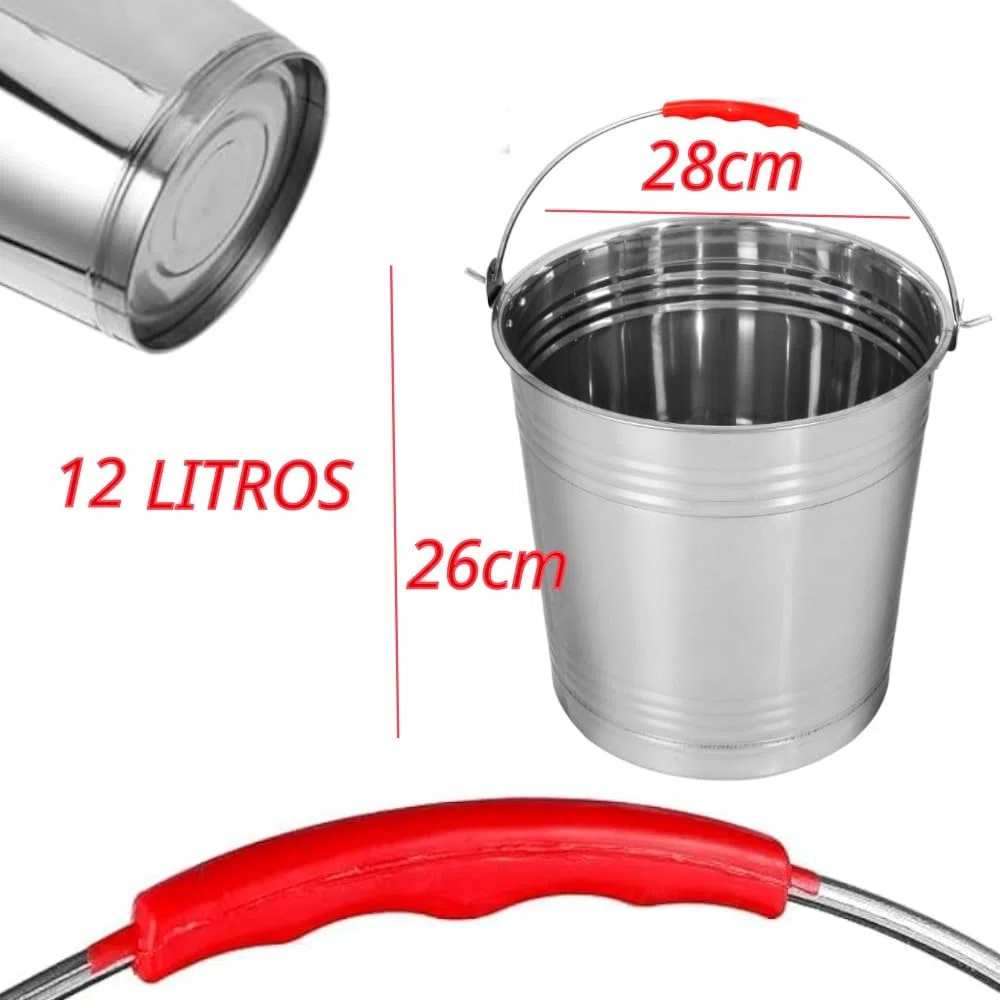 Cubo Acero Inoxidable de 12L, Balde Metal Multiuso, Ideal para Jardinería, Barreño para Agua, Hogar, Líquidos, Abono y Mortero (12 litros)