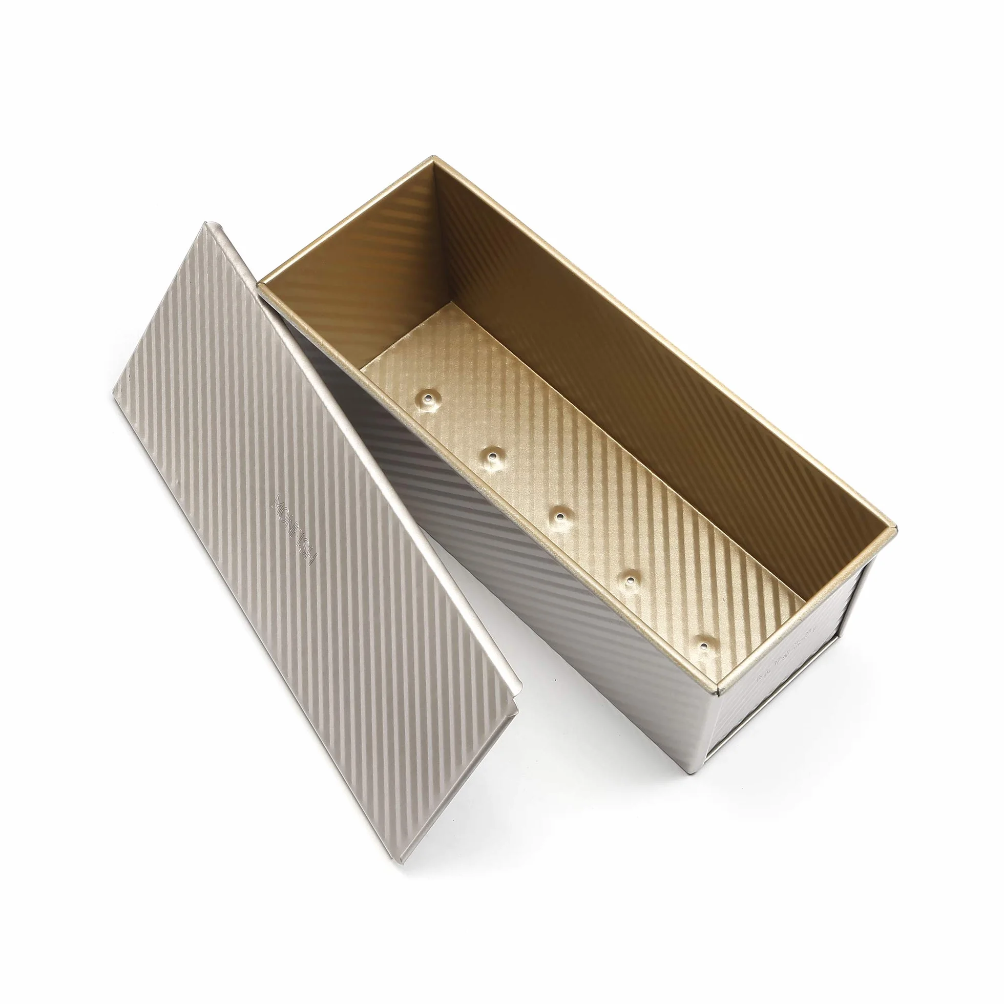 Monfish pullman - Molde pan tapa deslizable acero aluminio 1000 g champán dorado antiadherente 34x13,5x12 cm