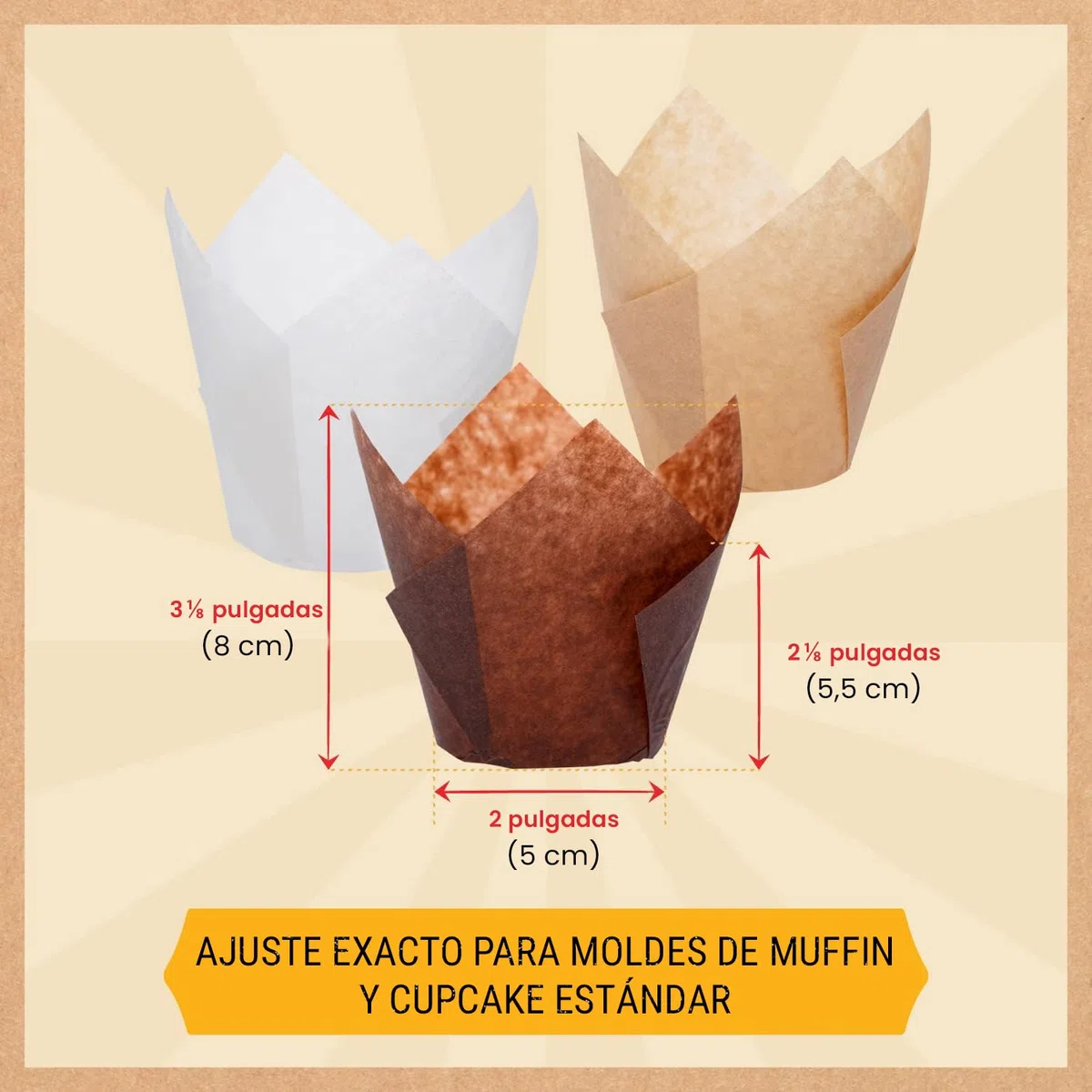 Moldes Magdalenas Tulipán, 150 Pzas – Blancas, Beige y Marrones, Muffins Moldes Desechables – Papel Cupcakes para Hogar y Eventos – Fáciles de Quitar por Baker's Signature