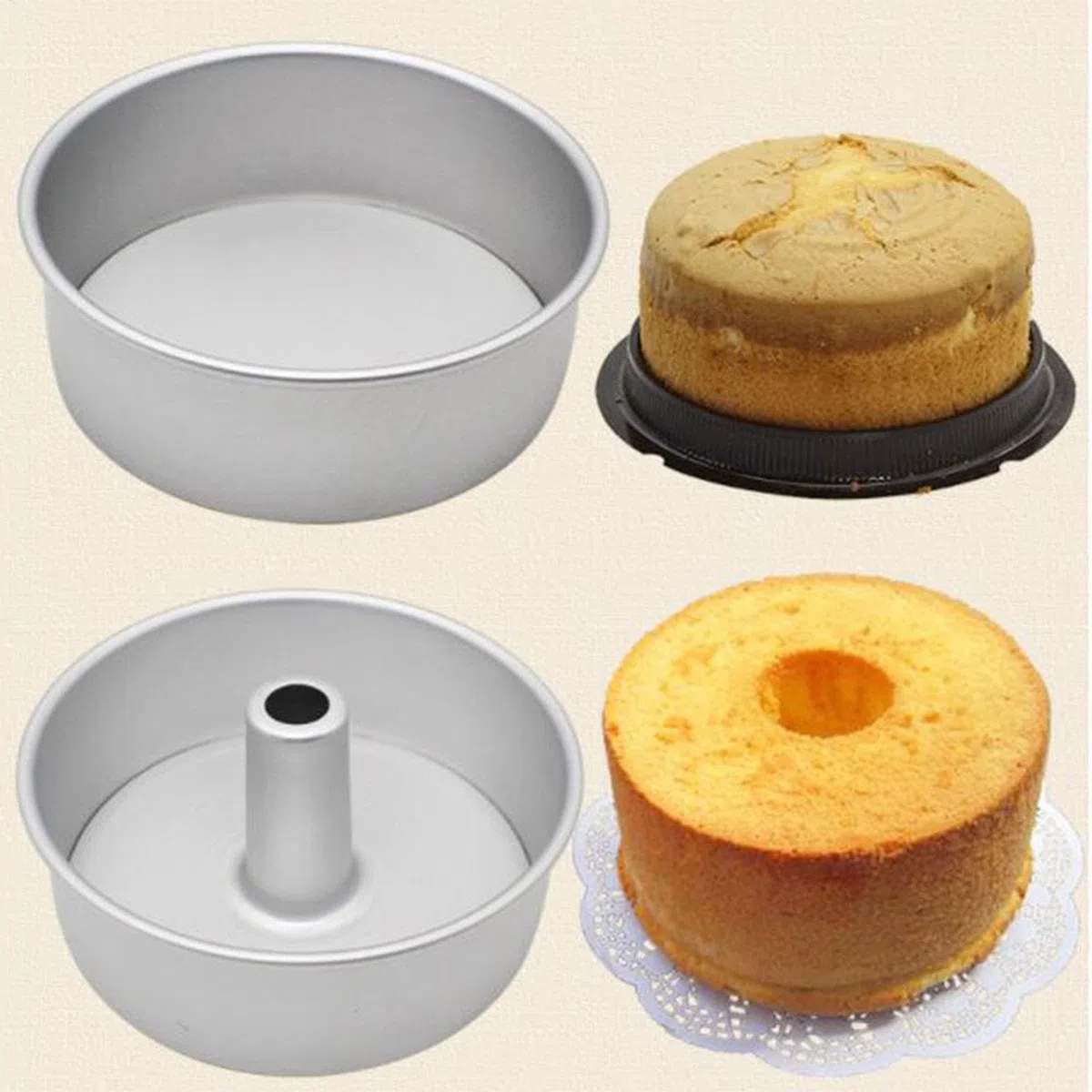Molde para tartas de 8 pulgadas con parte inferior suelta, de gasa de aluminio, antiadherente con tubo, molde para tartas de ángel, molde para tartas de gasa para el hogar y la cocina