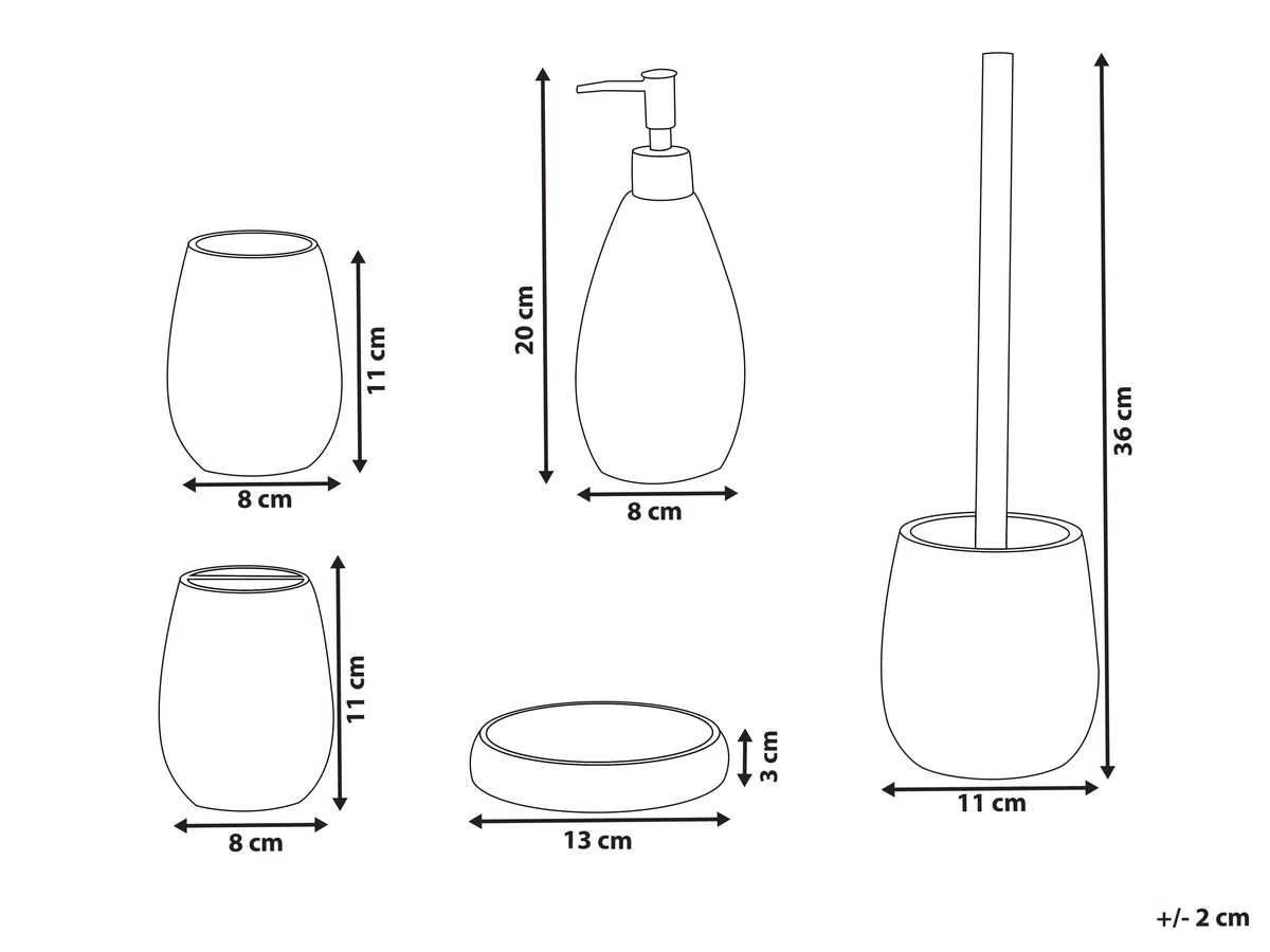 Conjunto de 5 Accesorios de baño jabonera dispensador de jabón escobilla de Inodoro Vaso Soporte para cepillos de Dientes Beige Samiria