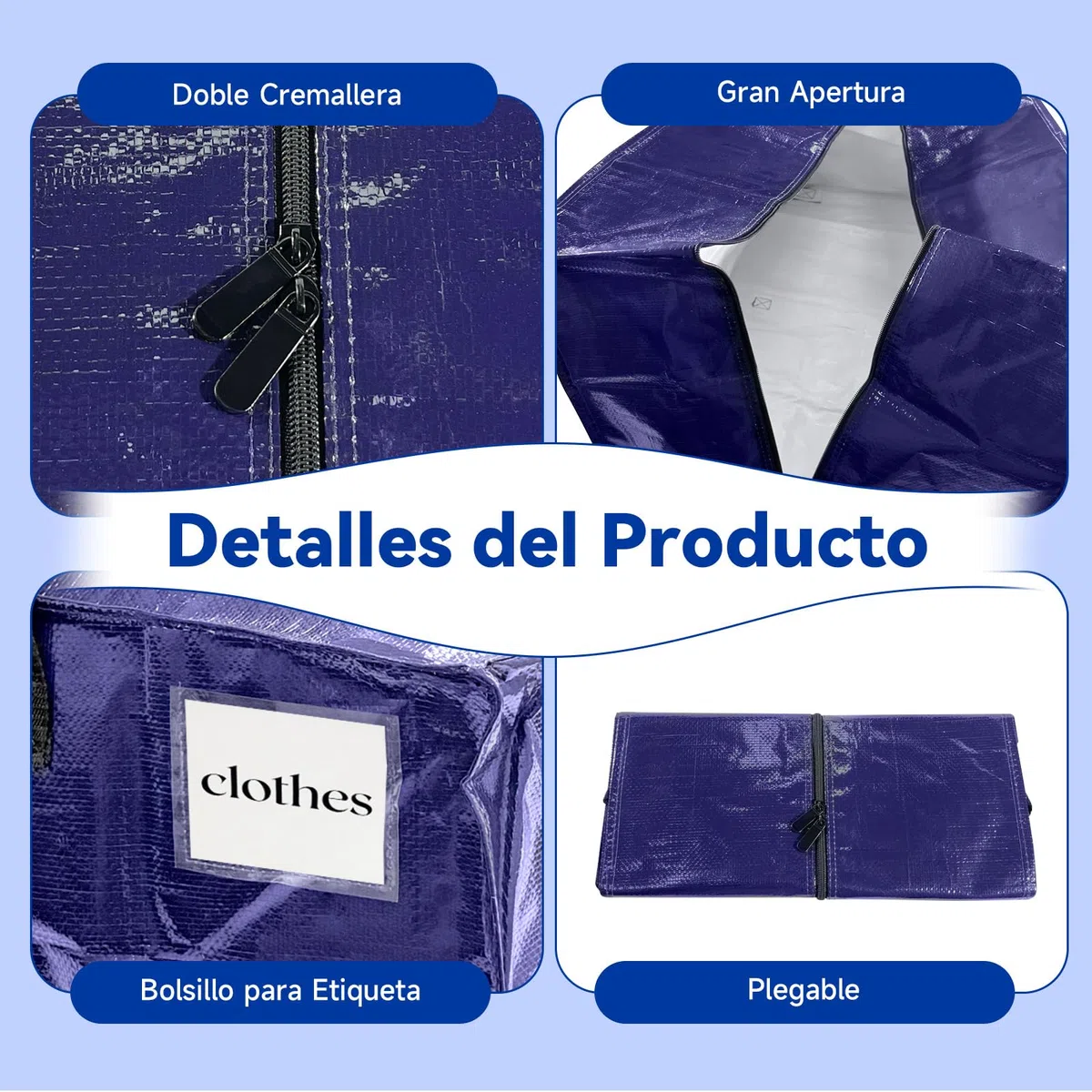 4 Piezas 92 L Bolsa De Almacenamiento, Bolsas De Mudanza Impermeables, Caja De Mudanza Grande Con Cremallera Y Asa, Adecuado Para Mudanzas, Campamentos Y Almacenamiento De Ropa