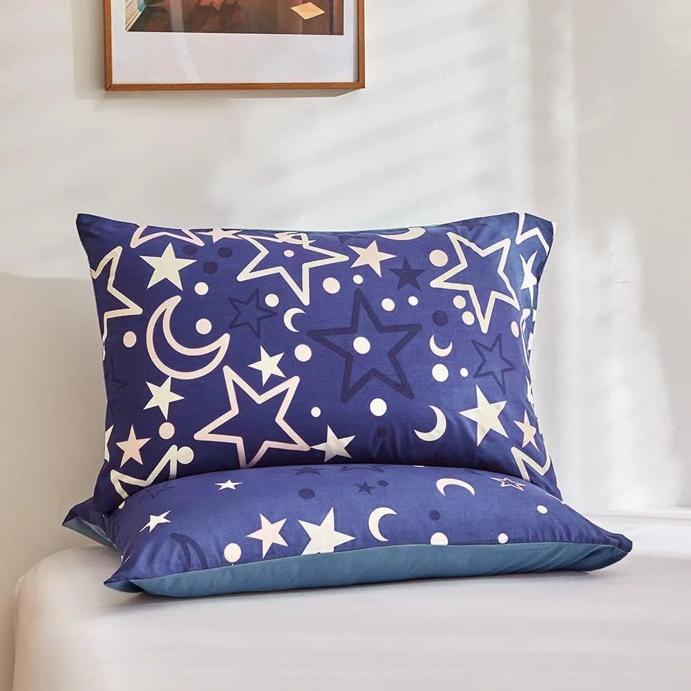 Loussiesd Juego de ropa de cama con diseño de galaxia que brilla en la oscuridad para niñas, color azul, universo estrellado, noche estrellada, súper suave, 135 x 200 cm, espacio exterior, estrellas