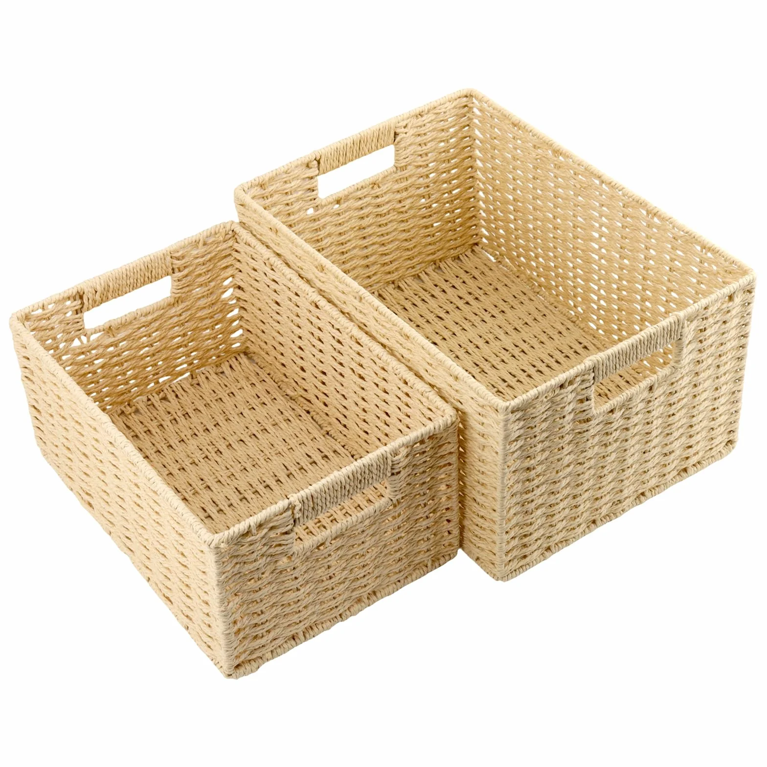 Juego de 2 Cestas de Almacenamiento de Ratán Trenzadas Apilables - Rectangulares para Baño Dormitorio Cocina - 35x25x18cm y 31x21x15cm