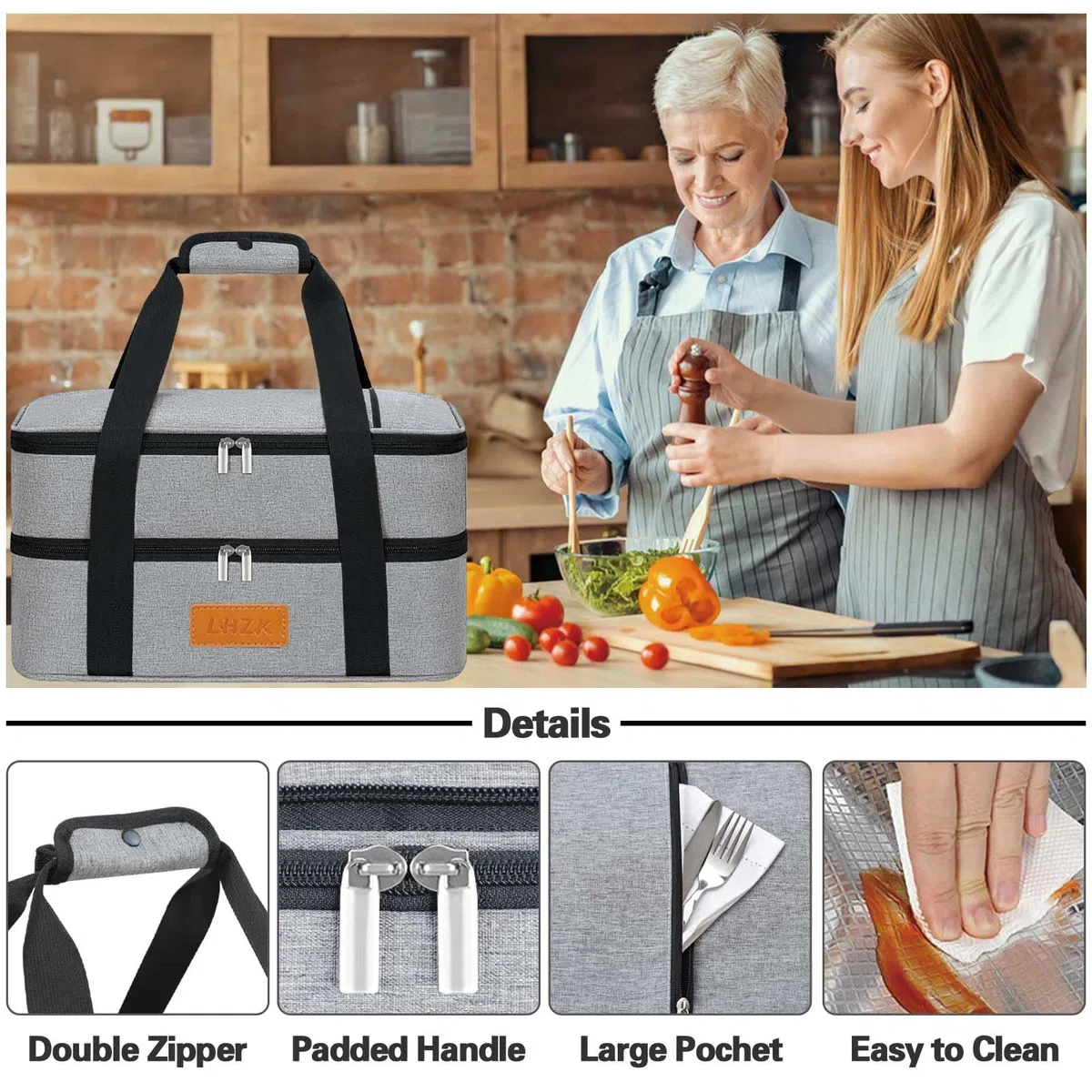 LHZK Cacerola aislada de doble piso para alimentos calientes o fríos, transportador de alimentos calientes expandible, picnic, playa, se adapta a bandeja para hornear de 11 x 15 o 9 x 13 pulgadas