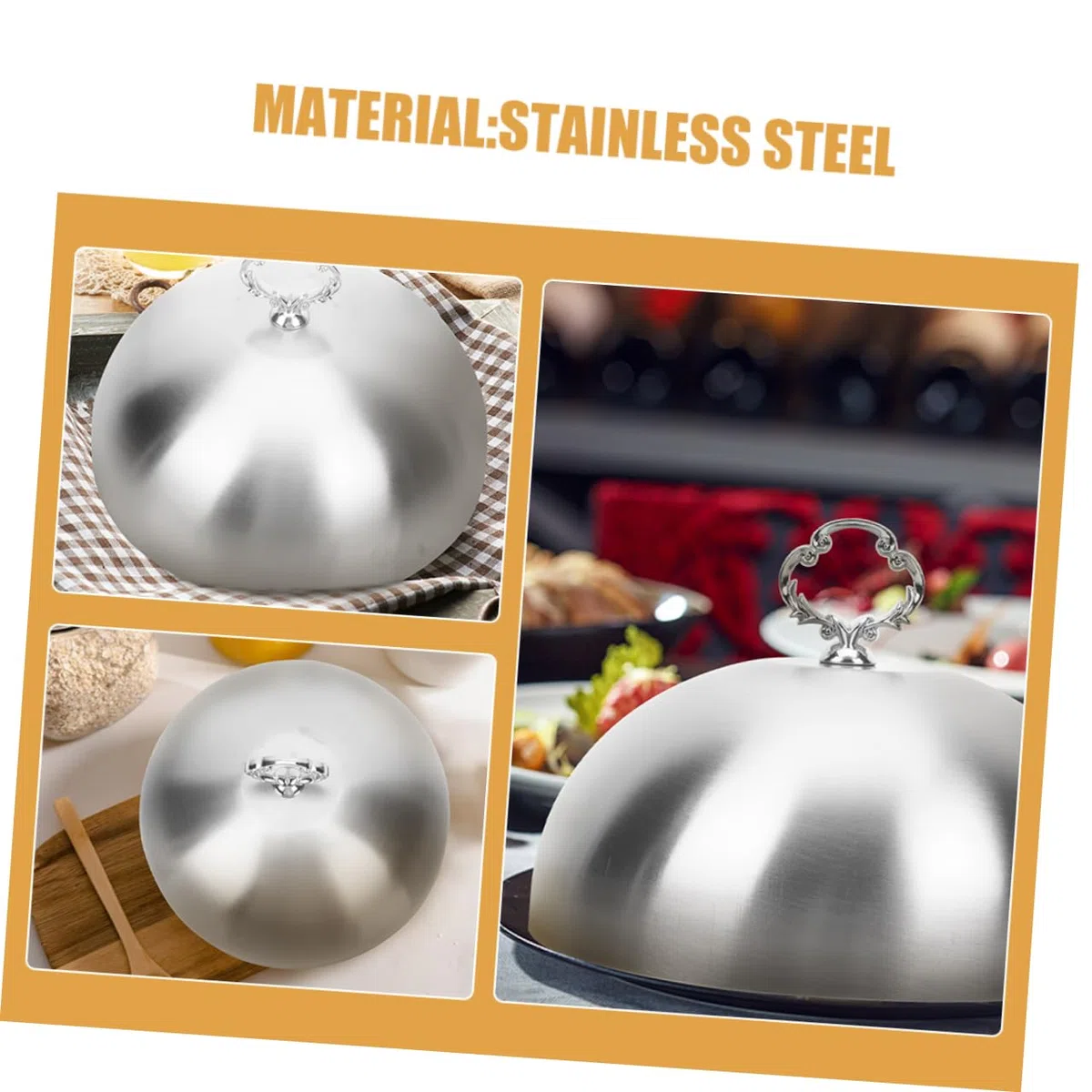 Mobestech Tapa Para Adobar Plancha 14 Cm, Acero Inoxidable, Cubierta De Cúpula Gruesa Para Cocina Profesional, Protección Contra Salpicaduras, Uso En Restaurante y Hotel, Accesorio De Cocina