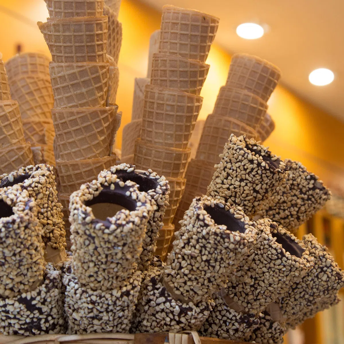 Acero inoxidable - cono de helado, titular de la galleta, galleta hielo con 3 orificios - 1 x 31 mm, 2 x 26 mm
