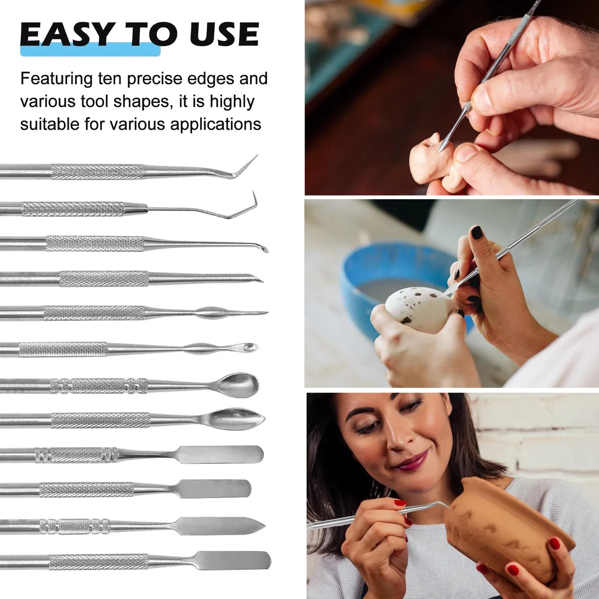 BORDEAG Herramientas para Tallar Cera,13 Piezas Tallado De Cera De Acero Inoxidable,Acero Inoxidable para Esculpir Arcilla Tallar,Herramientas De Modelado para Cera,Esculturas,Mdelado Y Detalles