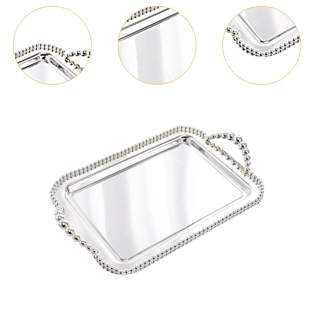 Bandeja Rectangular para Servir, Bandeja Decorativa, Elegante Bandeja para Taza de Té, Bandeja para Postres, Bandeja para Joyas, Bandeja para Alimento, Argén, Individual