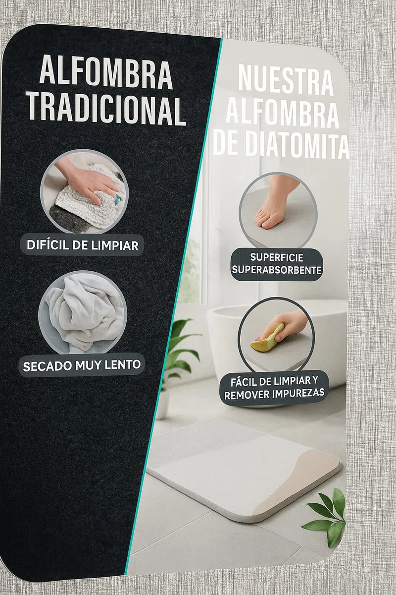 Alfombra de Baño de Diatomita Antideslizante – 60x40 cm – Secado Rápido y Alta Absorción – Alfombra de Piedra Natural para Ducha y Baño Moderno - Marron