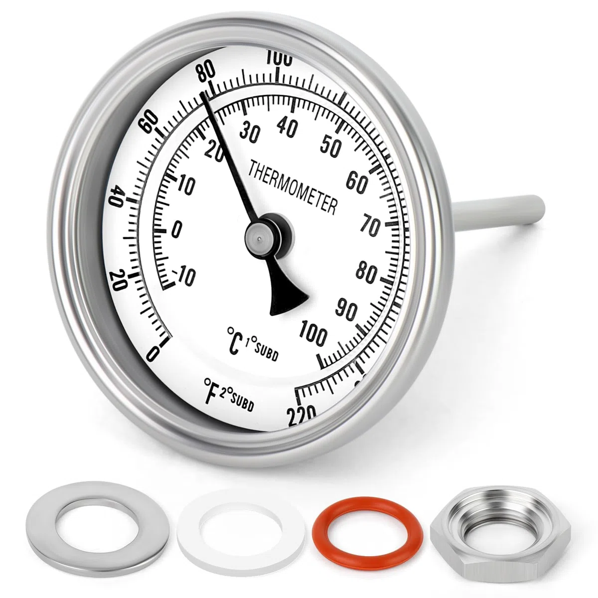 MEANLIN MEASURE 1/2" BSP Termómetro bimetálico para agua caliente,calderas y tuberías,esfera de 3.3",vástago de acero inoxidable de 3",rango de temperatura de -10 a 100℃/0 a 220℉, precisión del 2%