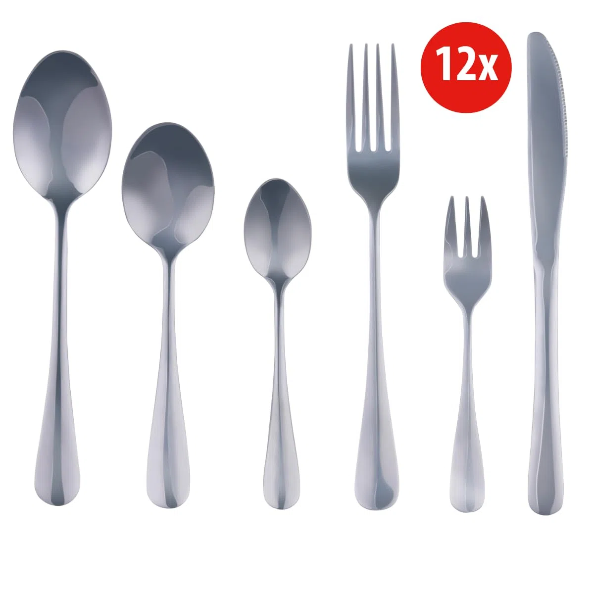 alpina Cubertería 75 Piezas para 12 Personas – Cubiertos Acero Inoxidable – Cubiertos Cucharas Tenedores Cuchillos Postre Café Té – Juego Completo Cocina Comedor