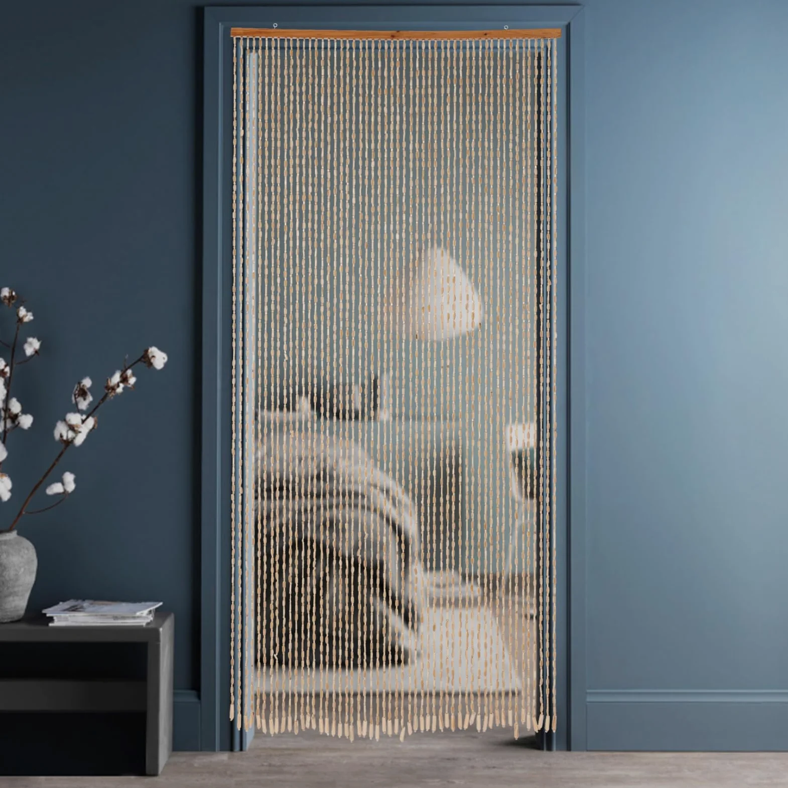 Cortina de cuentas de madera de bambú, 200 x 90 cm, separador de ambientes, sala de estar, dormitorio, cocina, baño, sostenible, duradera, hecha a mano, natural para instalaciones modernas
