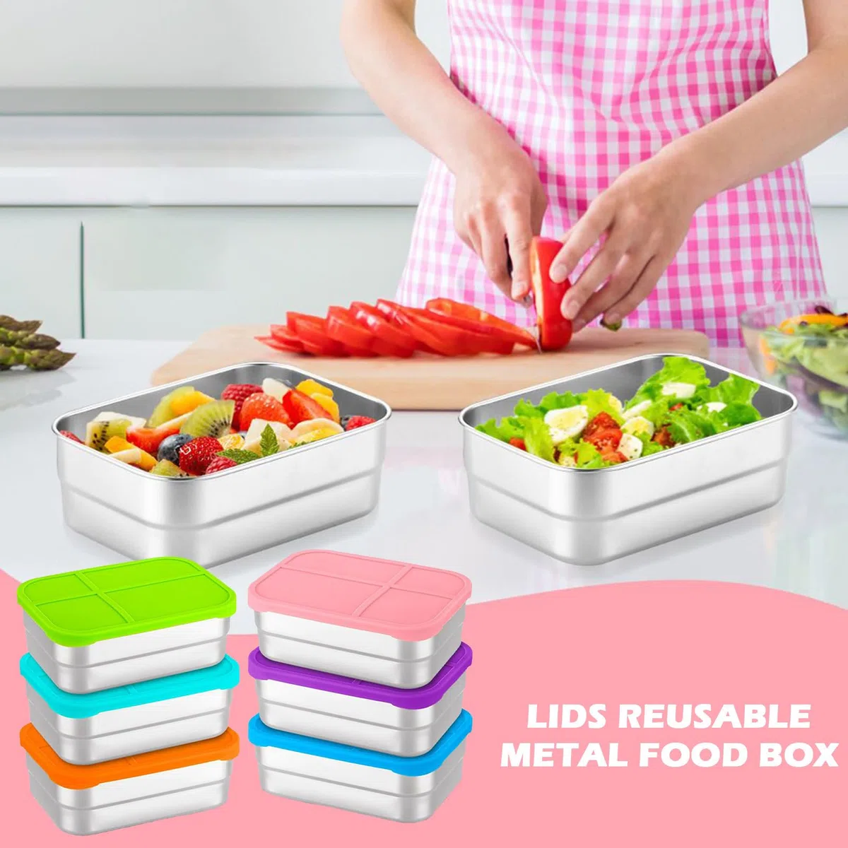 Contenedores De Comida De Acero Inoxidable 720ml Para Comidas Y Aperitivos | Apilable Para Alimentos Contenedor de Snack Portátil con Tapa de Silicona para Escuela, Viaje, Picnic, Deportes y Almue