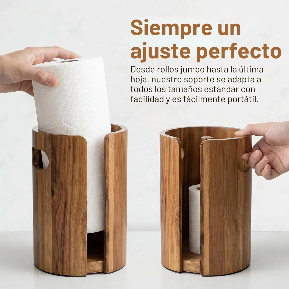 Portarrollos de Papel de Cocina de Madera para Encimera, Soporte para Rollo de Cocina con Salpicadero, Asas y Base Antideslizante Lastrada, Esencial de Decoración para Cocina, Baño, Apartamento