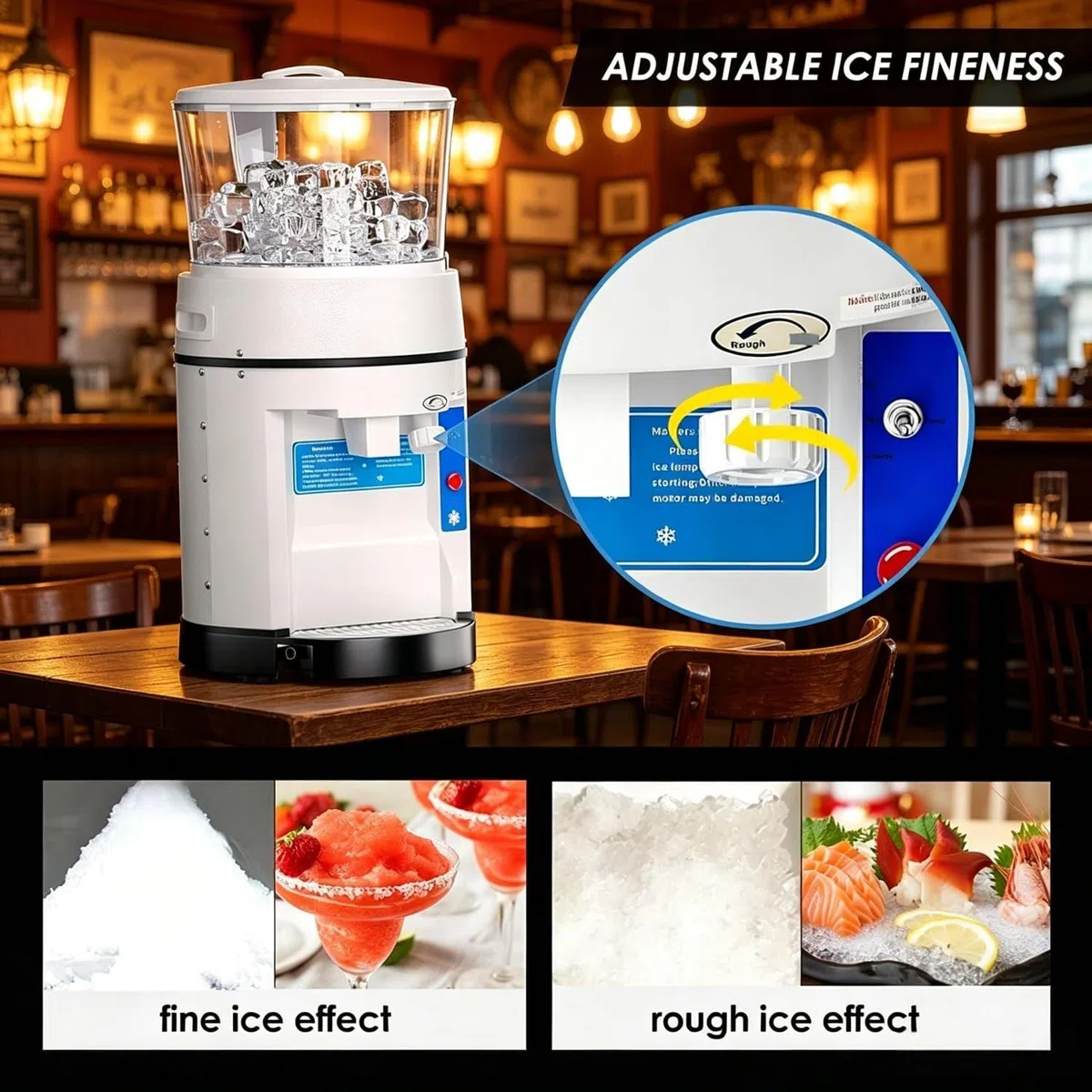 Trituradora de Hielo eléctrica con Cuchillas de Acero Inoxidable para triturar rápidamente Hielo, Ideal para granizados, cócteles, café Helado y para Uso doméstico en la Cocina.