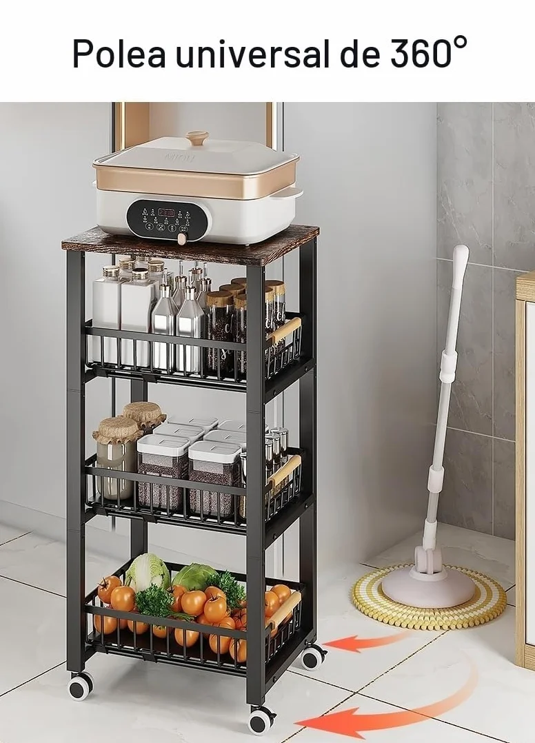 Canastas de alambre de metal con ruedas, contenedores de almacenamiento apilables, estante organizador de cocina, carrito de frutas y verduras de múltiples niveles, estante estacional para
