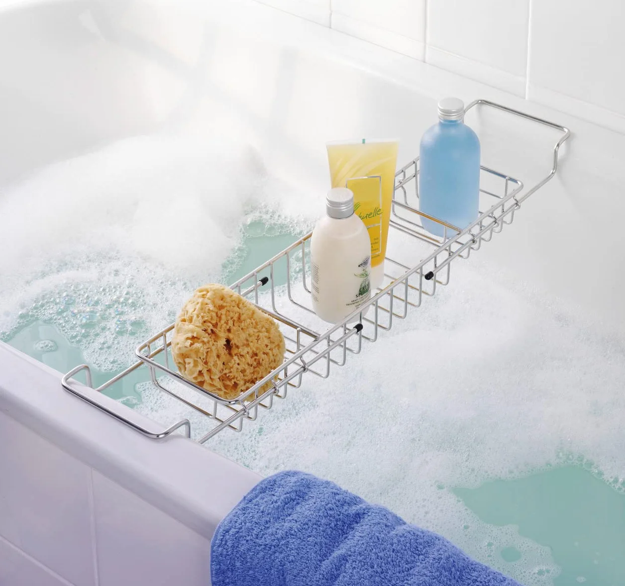 Wenko Puente bañera Acero INOX - Extensible, Acero Inoxidable, 58.5 x 8 x 13 cm, Brillante