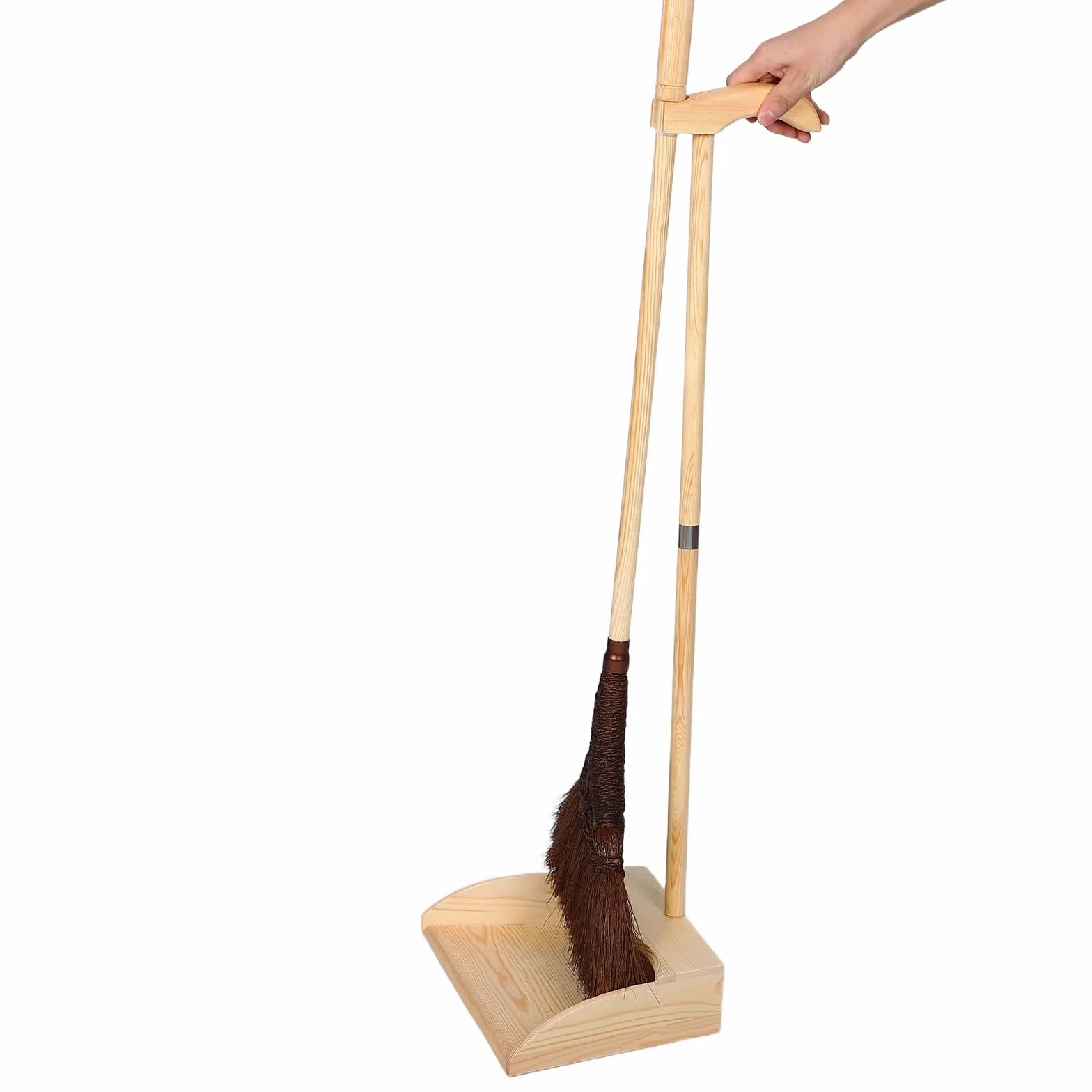 Juego de Broom y Recogedor de Madera Diseño Artesanal Vintage, para Limpieza sin Rayones en Hogar y Garaje