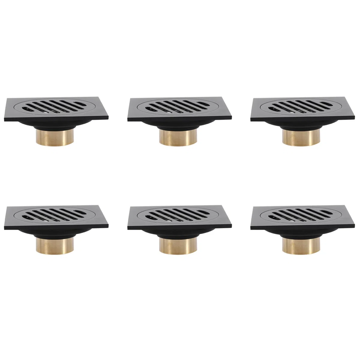 6X Desagüe de Ducha Cuadrado de 4 Pulgadas Con Rejilla de Cubierta Extraíble, Conjunto de Desagüe de Piso de Latón Antiobstrucción Y Punto de Olor Con Colador de Pelo, Negro Mate