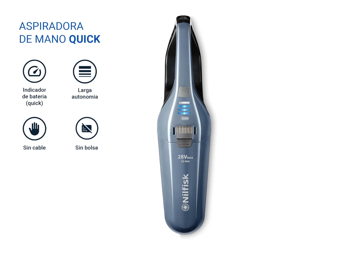 Nilfisk Aspiradora de Mano Quick - Aspirador sin Cable y sin Bolsa - Azul (28 V)