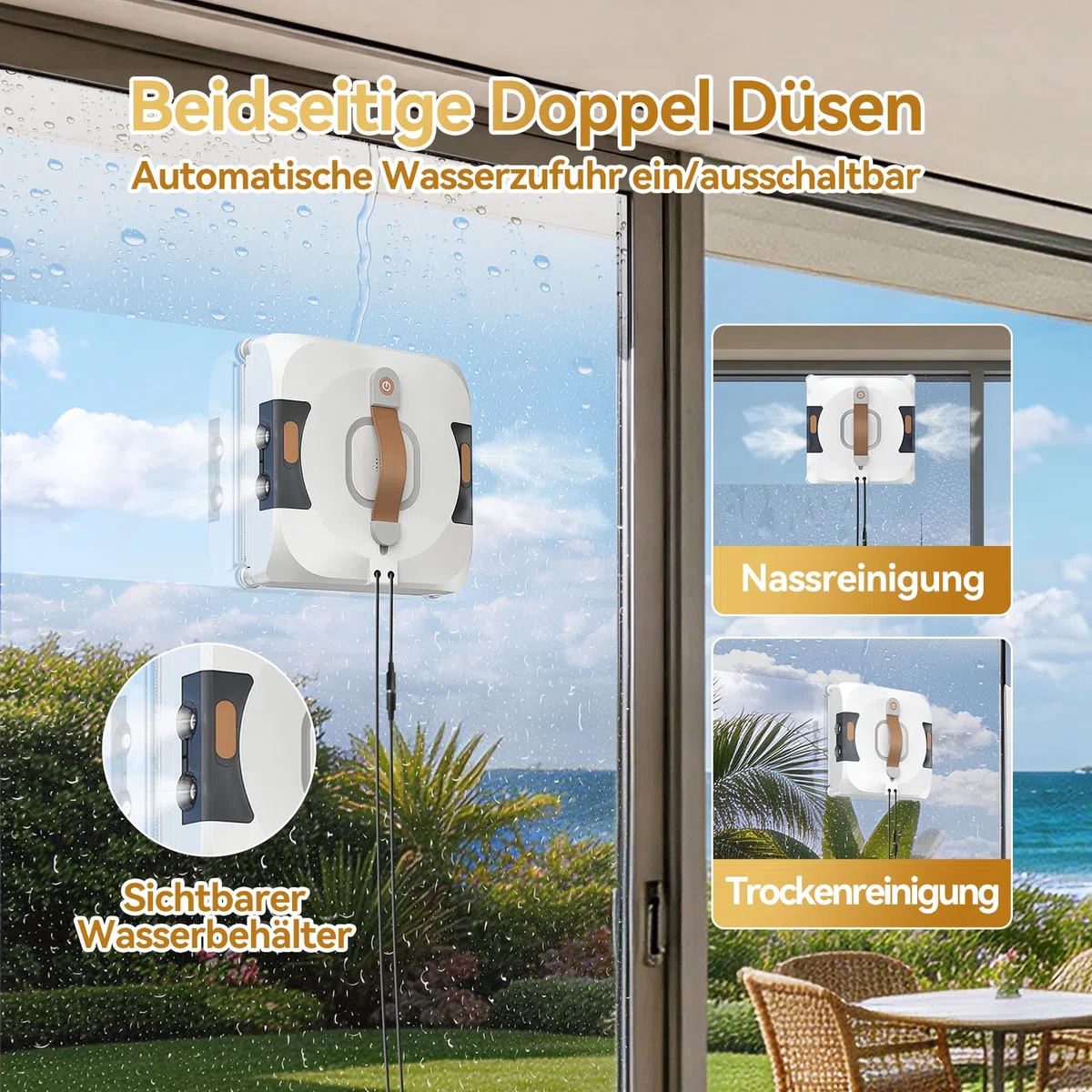 Robot de limpieza de ventanas con cambio de idioma, pulverizador de doble cara con depósito dual de 110 ml, modo de limpieza en seco y húmedo, para interiores y exteriores