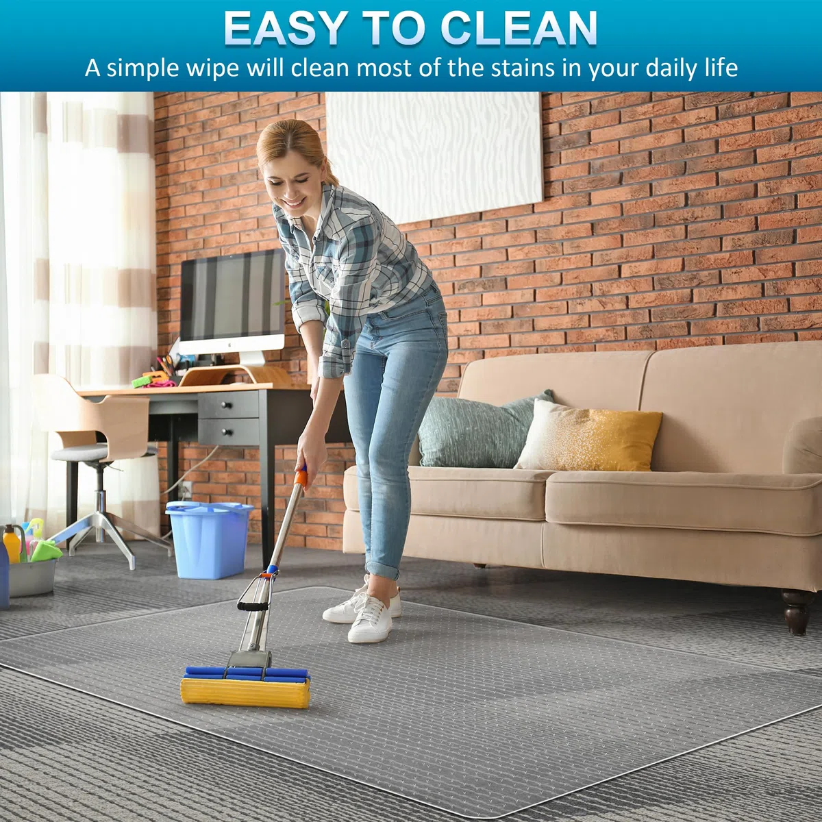 BesWin Alfombrilla de silla de oficina para alfombras, 75 x 120 cm, tapete de PVC para silla de escritorio para suelos de pelo bajo, protector de suelo resistente para silla rodante de oficina en casa