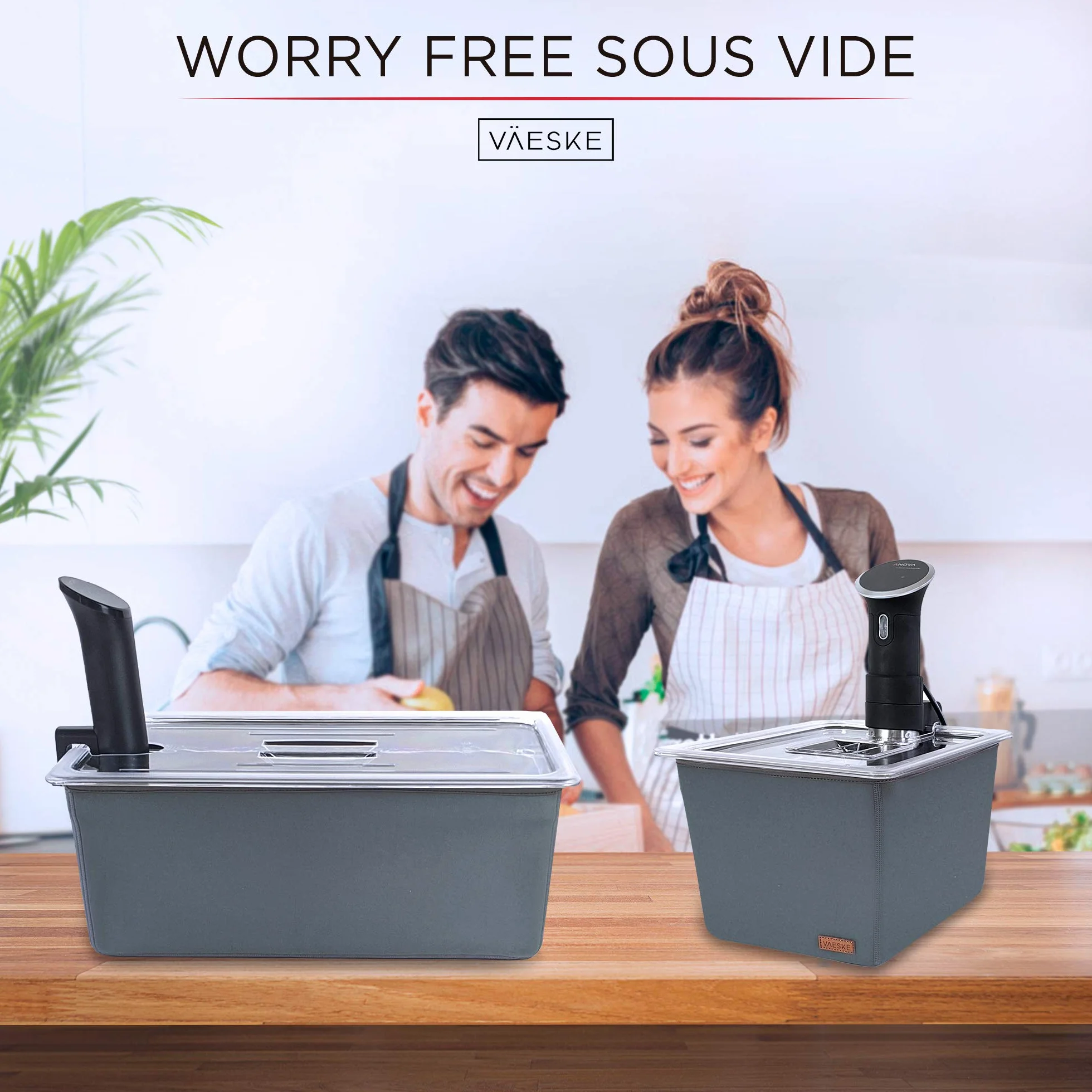 Väeske Juego de contenedores aislados Sous Vide de 12 + 26 cuartos de galón, accesorios Sous Vide (contenedor/aislante)