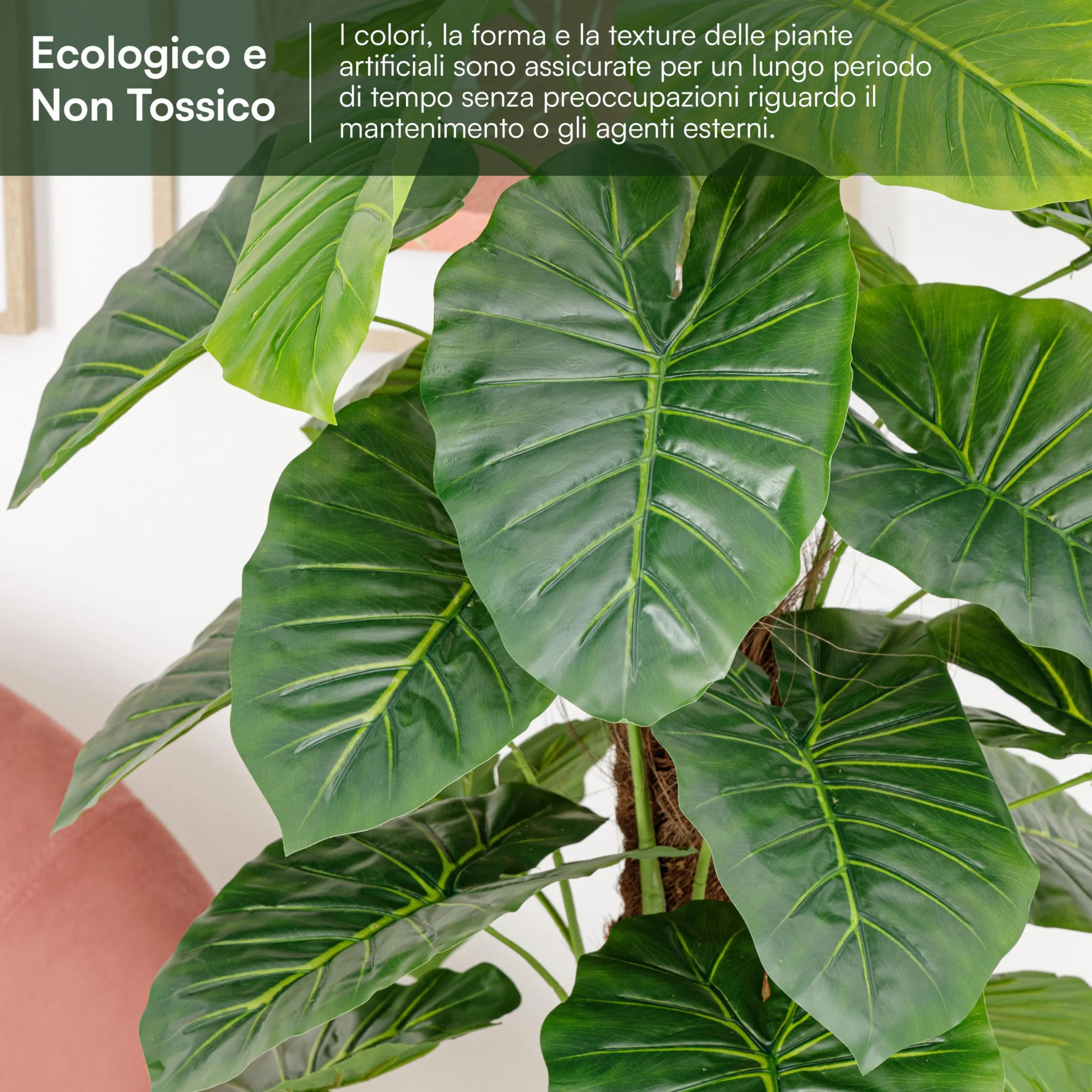 Baroni Home Planta Artificial de Interior y Exterior, Planta Decorativa de Alocasia de Imitación para Salón, Dormitorio, Cocina, 130 cm de Altura