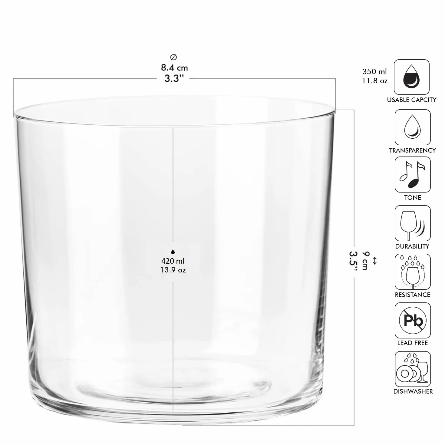 Krosno Mixology Vasos de Cristal 420 ml, Set 6 Piezas – Vidrio Sin Plomo, Paredes Ultrafinas, Vasos para Sidra, Agua, Zumos y Cócteles, Diseño Minimalista, Aptos Lavavajillas
