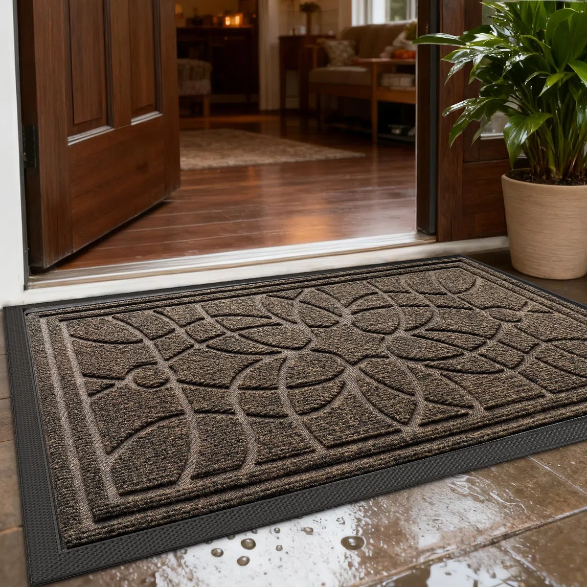 DEXI Felpudo Entrada Casa 44 x 75 cm, Felpudos Exterior Antideslizante y Lavable, Impermeable Alfombra Atrapar Suciedad para Puerta Principal, Balcón, Jardín, Marrón