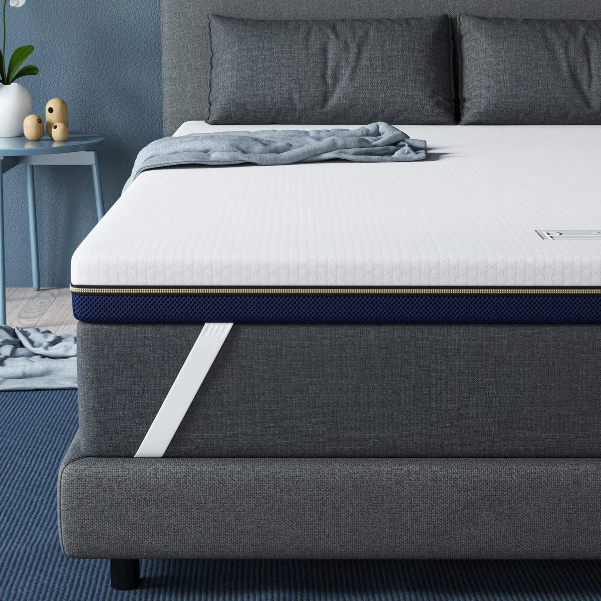 BedStory Cubrecolchón de 140 x 190 cm, grosor de 7,6 cm, protector de memoria de forma de gel, sobrecolchón ergonómico, ventilado de alta densidad, funda hipoalergénica lavable