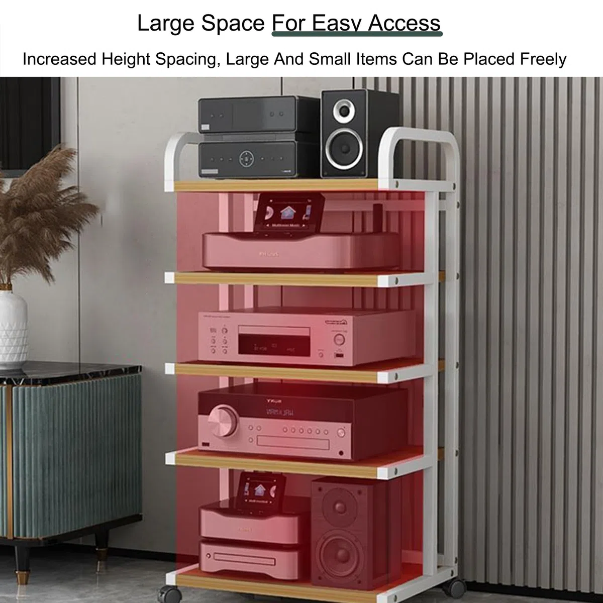 Soporte de medios AV resistente, gabinete estéreo y reproductor de discos, torre de audio y CD, solución de almacenamiento AV para sala de estar, oficina y estudio de grabación (negro, 85,5 x 50 cm)