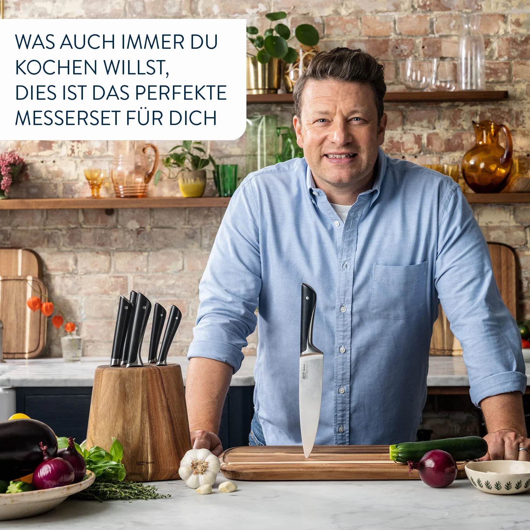 Tefal Jamie Oliver by K26715 - Cuchillo Santoku (16,5 cm, alto rendimiento de corte, diseño distintivo, cuchillas resistentes y duraderas, acero inoxidable), color negro