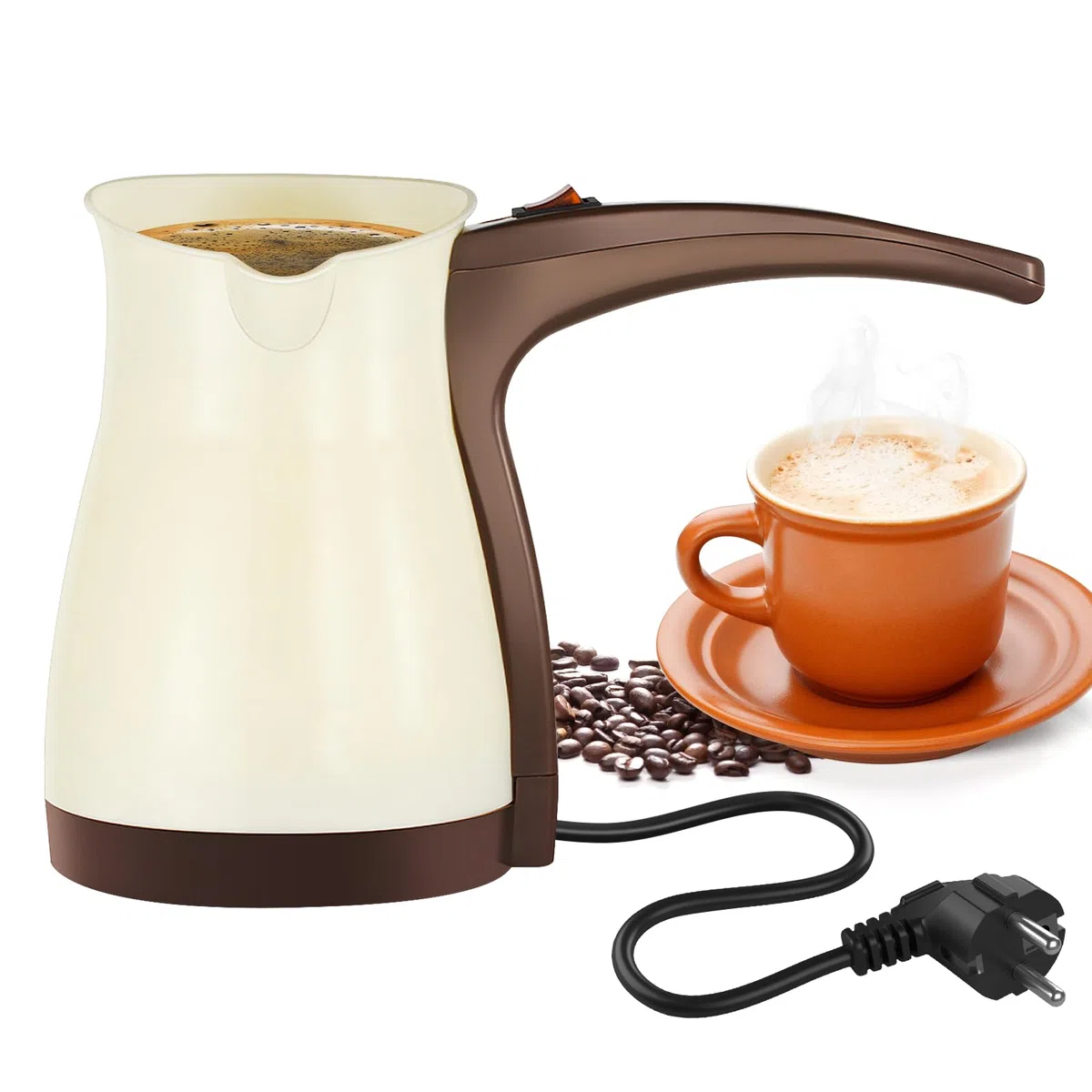 BORDEAG Cafetera Turca 500 ml, Turkish Coffee Pot Electric, Cezve Cafetera Turca de Acero Inoxidable para Hogar Oficina y Viajes