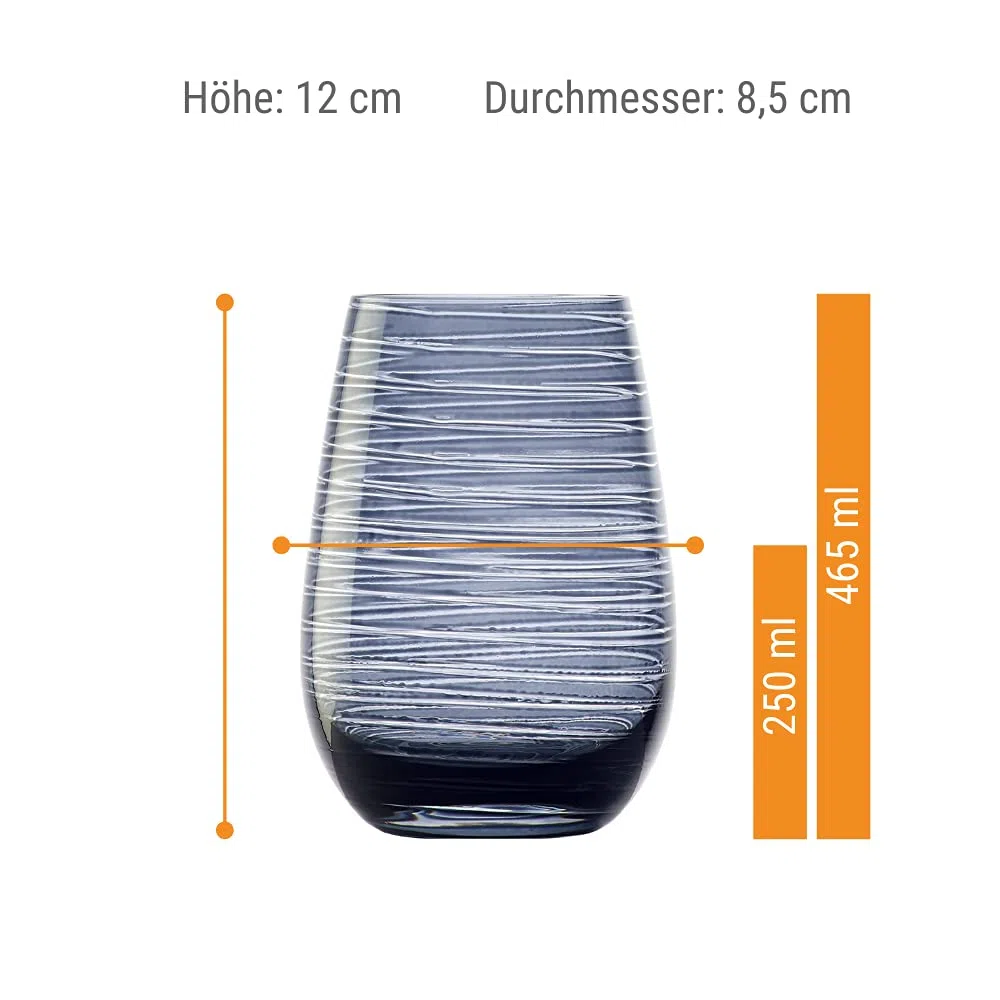 Stölzle Lausitz Vasos Twister Gris Humo Set de 6 – 465 ml – Vasos de cristal sin plomo para agua zumo y cócteles – Resistentes a golpes y aptos para lavavajillas – Diseño moderno hecho en Alemania