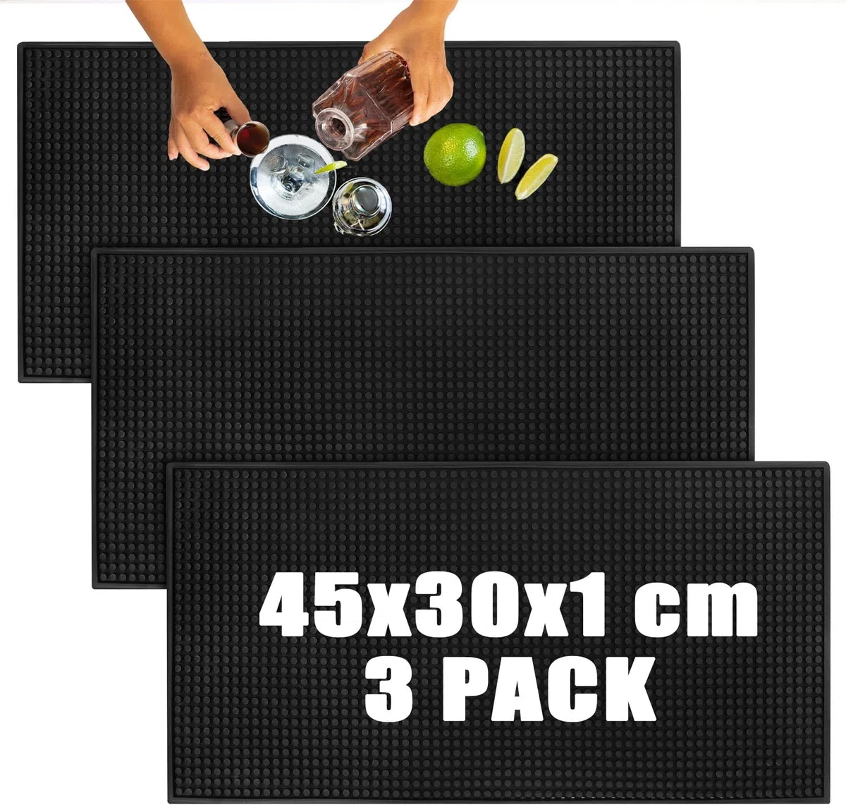 3 unidades Alfombrilla Escurreplatos 45 x 30 x 1 cm, Escurreplatos Silicona de PVC, antideslizante, negro, para bar, club, cocina, café, té, restaurantes y mostradores
