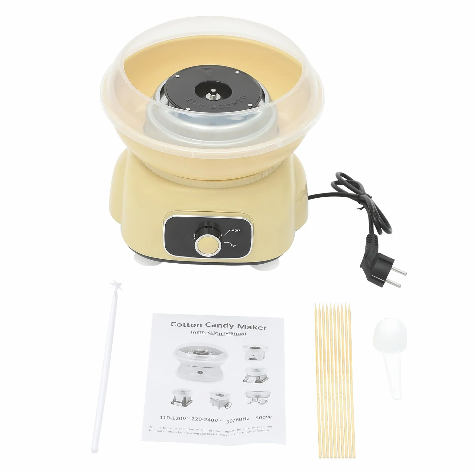 Juego de máquinas eléctricas de algodón de azúcar para el hogar, máquina de caramelo de algodón, bonita 500 W, 1850 rpm