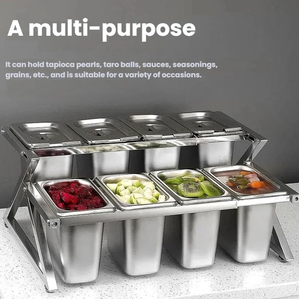 Juego de recipientes de acero inoxidable para pizza con tapas, dispensador de condimentos y organizador de especias para salsas, condimentos, mermeladas y frutas. Solución perfecta para cocina
