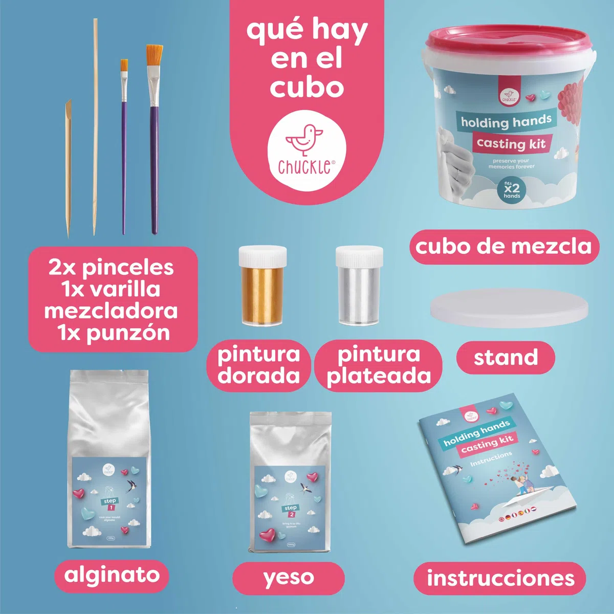 chuckle Kit 3D de Molde de Manos - Set Completo de Escultura con Base, Pinturas y Yeso - Regalo Original para Parejas, Madres o Padres