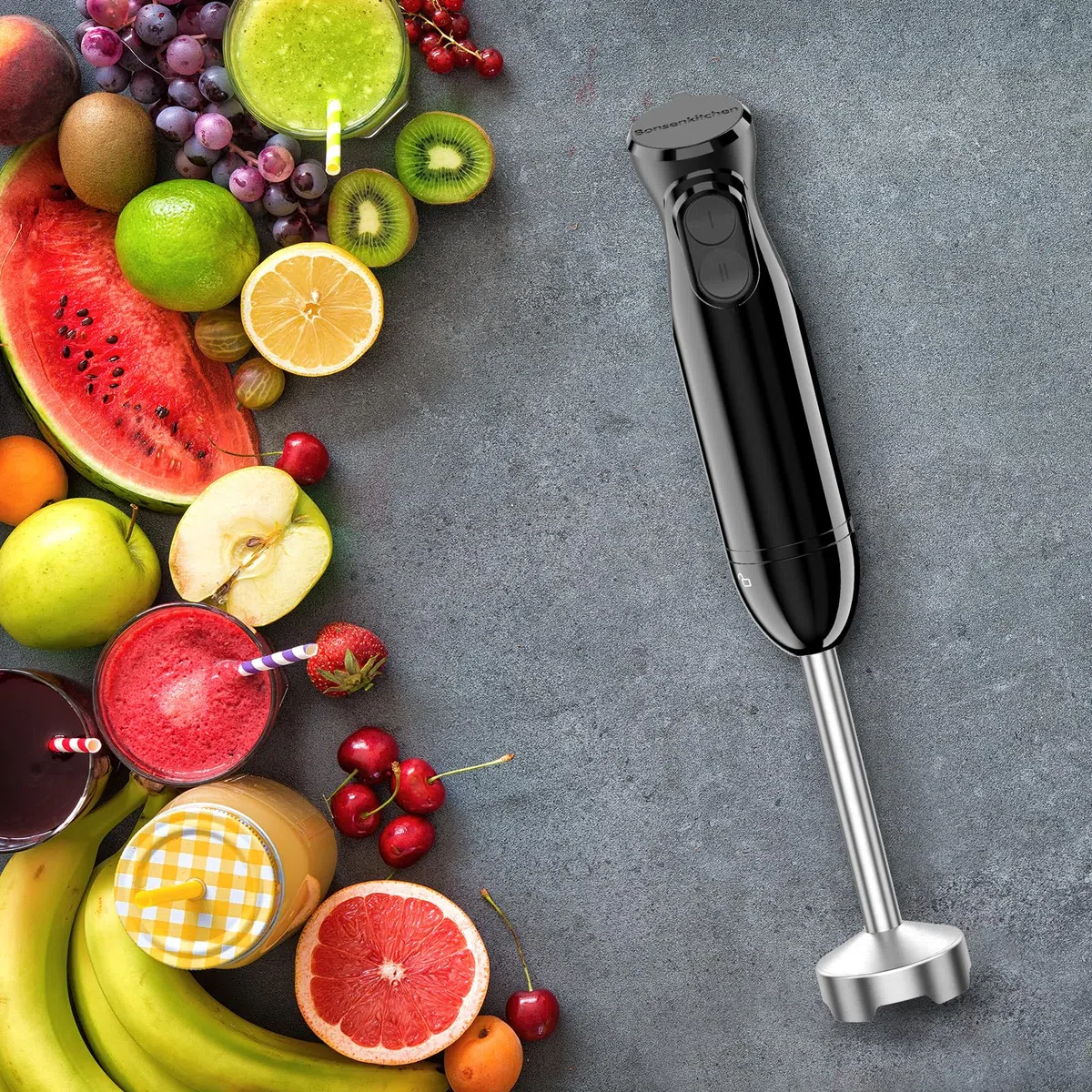 BonsenKitchen Batidora de mano, batidora de inmersión 2 en 1 de mano，vaso de precipitados de 700 ml para hacer alimentos para bebés, batidos, sopas, (negro)