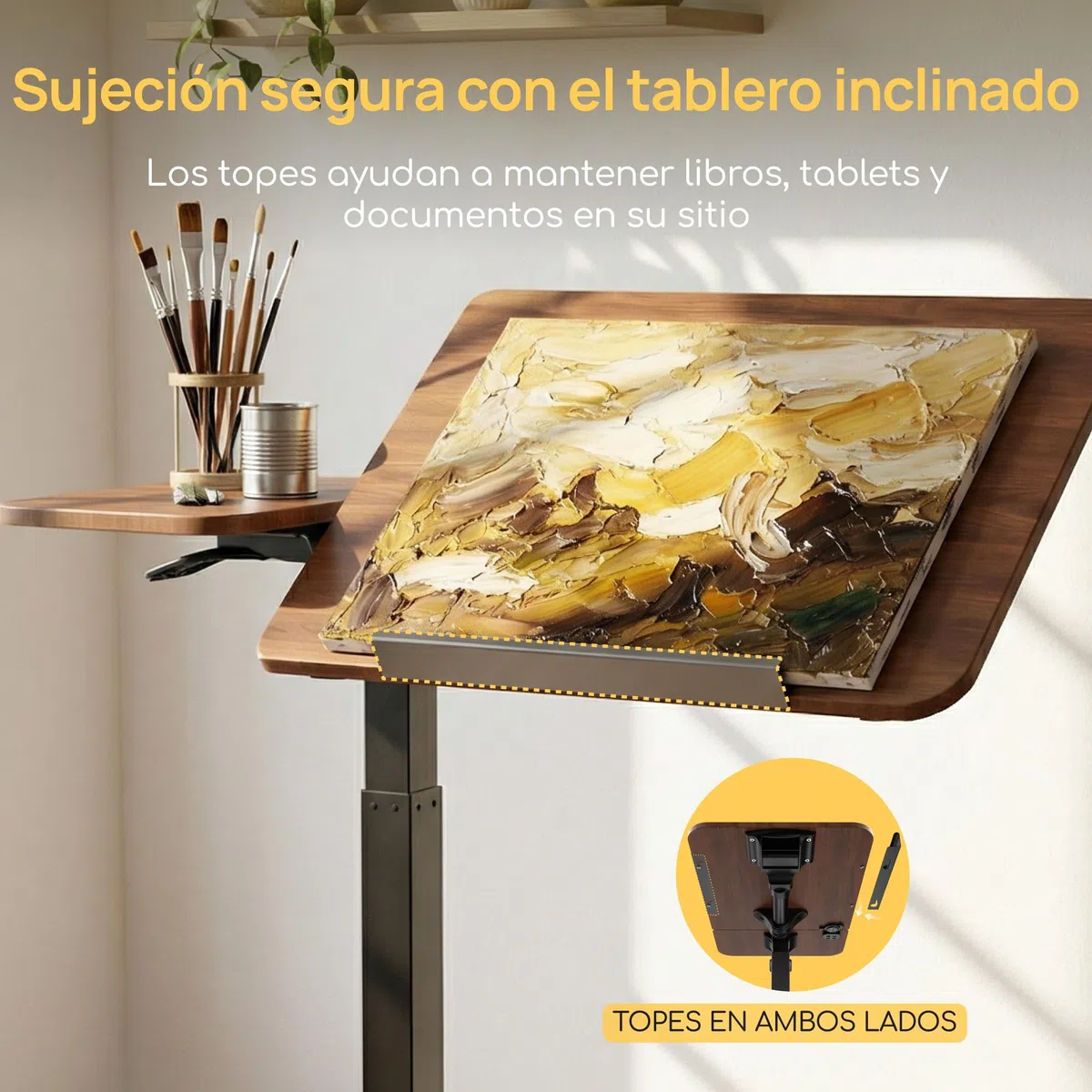 Viviendo Mesa Auxiliar para Cama con Ruedas, Marrón, Regulable en Altura 68–108 cm con Pistón de Gas, Mesa para Ordenador Portátil con Tablero Inclinable, para Cama, Sofá y Oficina, 70 x 40 cm