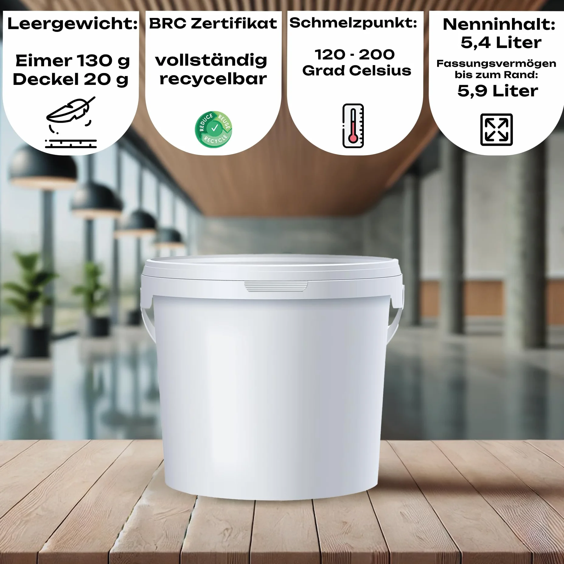 POSH Cubo con tapa de 5 l – Blanco, plástico, apto para alimentos, a prueba de fugas, inodoro, robusto, estable, hermético, cubo con asa (5, 5L)