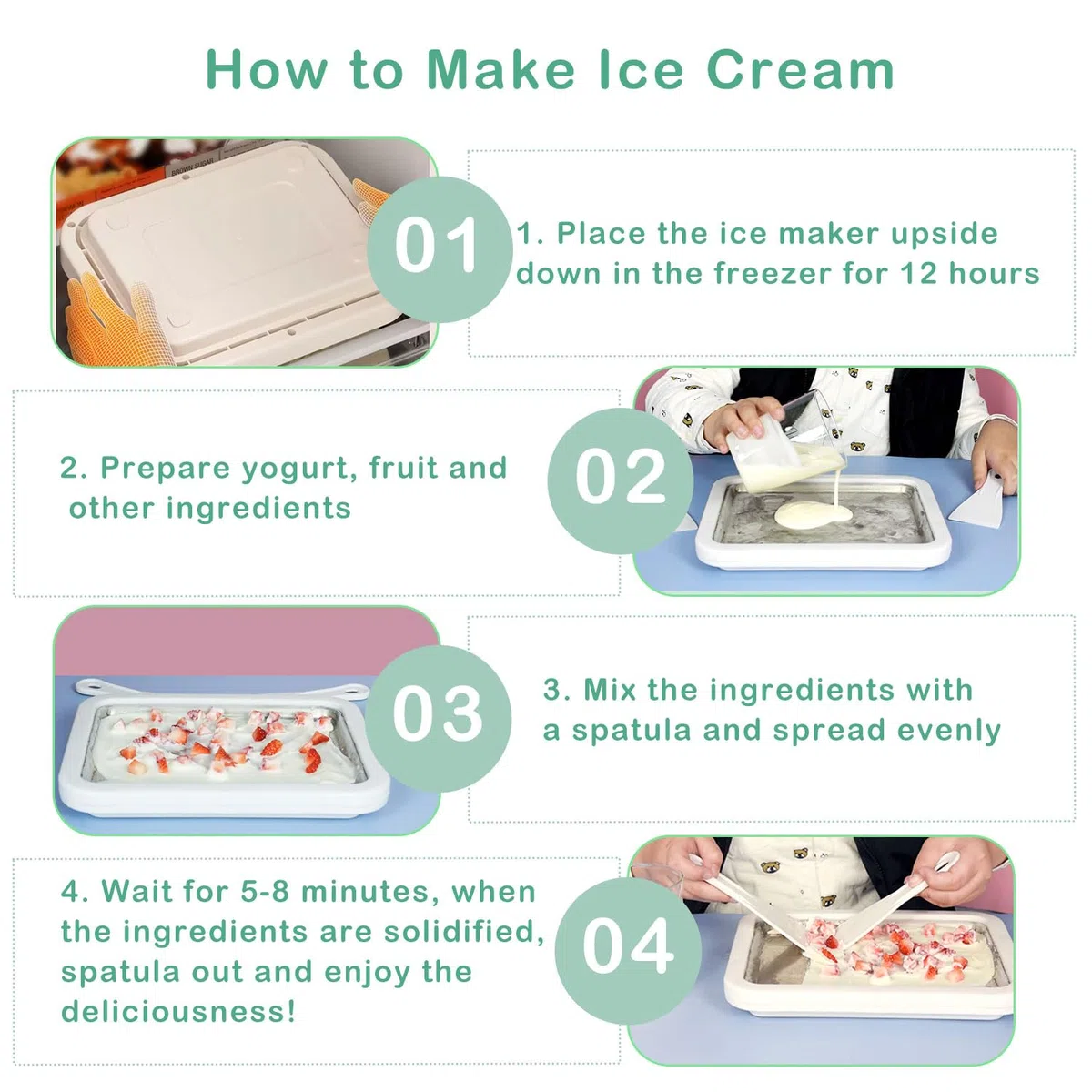 Máquina de rodillos de helado XL instantánea con 2 espátulas, máquina de helado enrollada para sorbete, yogur congelado, helado, helado, máquina casera para hacer yogur congelado para niños, hogar y