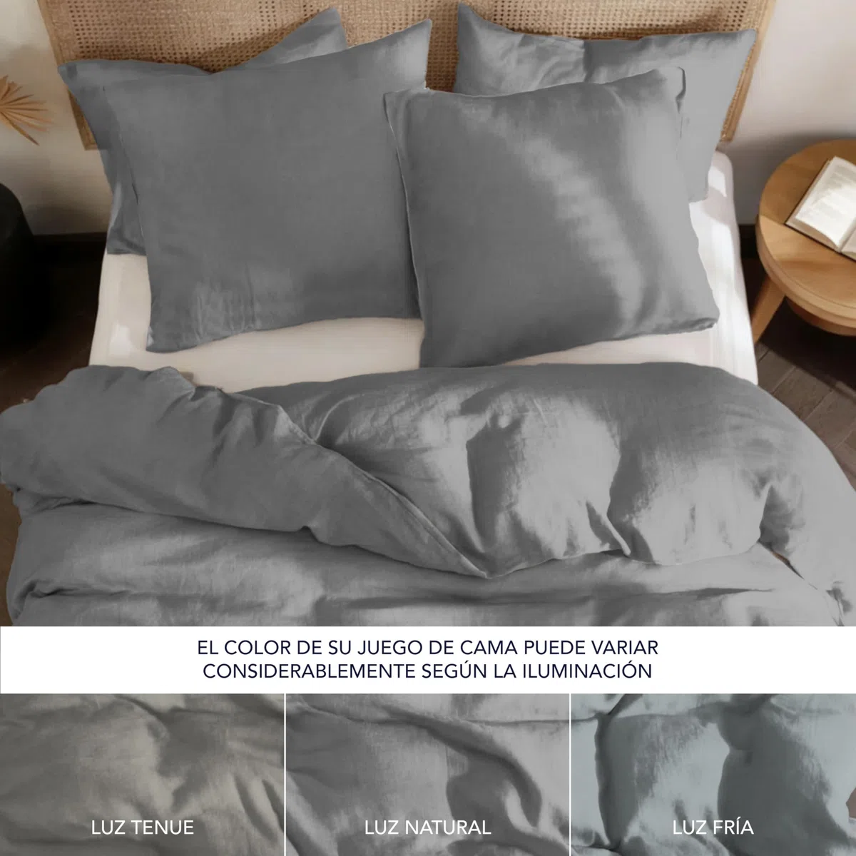 Dreamzie Funda Nordica Cama 180 de Algodon Percal – Antracita – Ropa de Cama 200x200, 1 Funda Nórdica + 2 Fundas de Almohada 80x80 – 3 Piezas